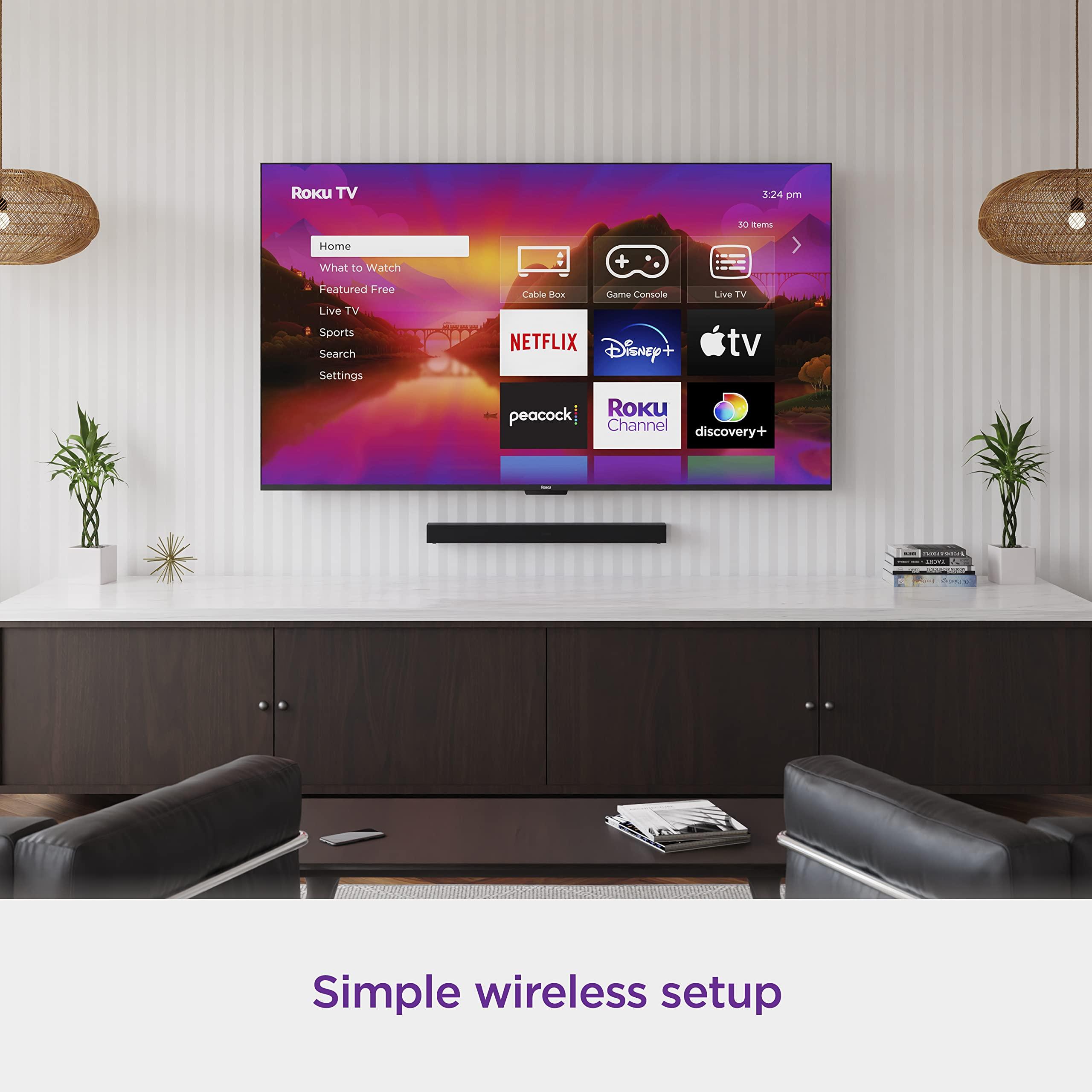 Roku Roku TV Wireless Soundbar, Soundbar Exclusively for RokuTV with Enhanced Stereo Sound, Clear Dialogue, and Simple Wireless Setup