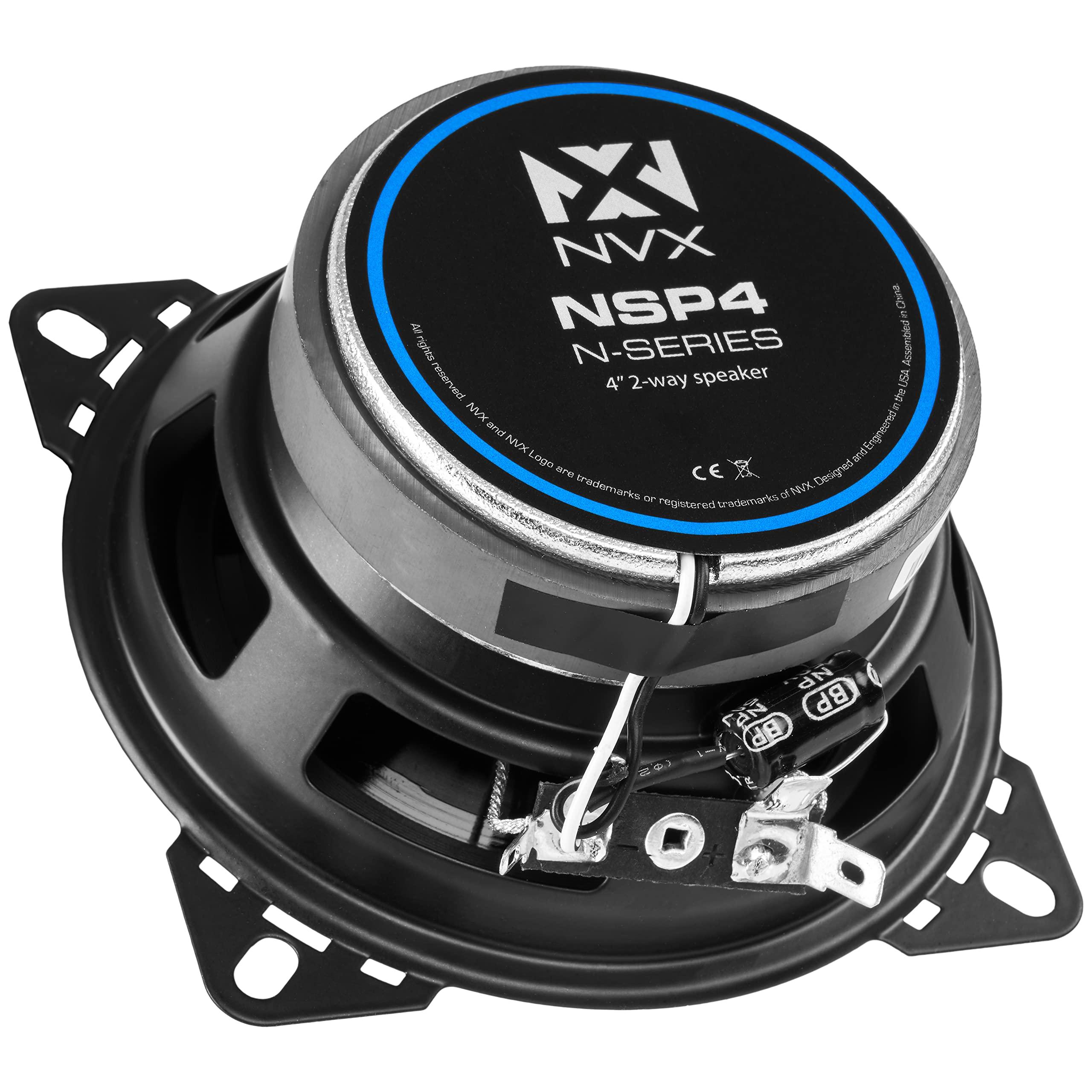 NVX NVX NSP4 4\" Car Speakers, 300W Max, 100W RMS, 2-Way Coaxial w/Silk Dome Tweeters & Built-in X-Overs, Easy to Install in Cars/Trucks/Doors (Pair)