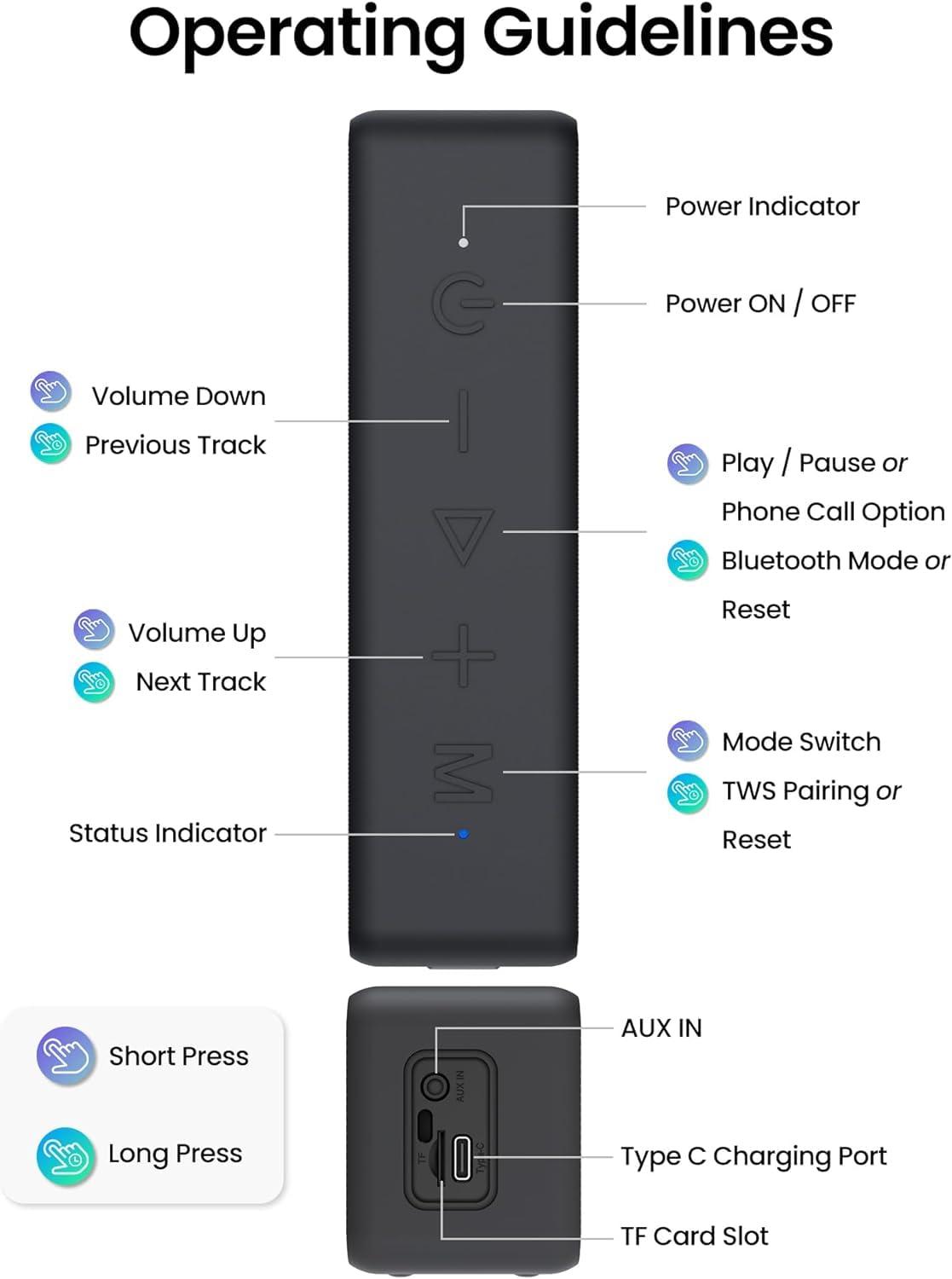 Raymate Raymate Bluetooth Speakers, 20W IPX7 Waterproof Speaker Wireless Bluetooth-V5.0, HiFi Stereo Sound, 1000mins Playtime, Portable Speaker for Home, Outdoor, Party