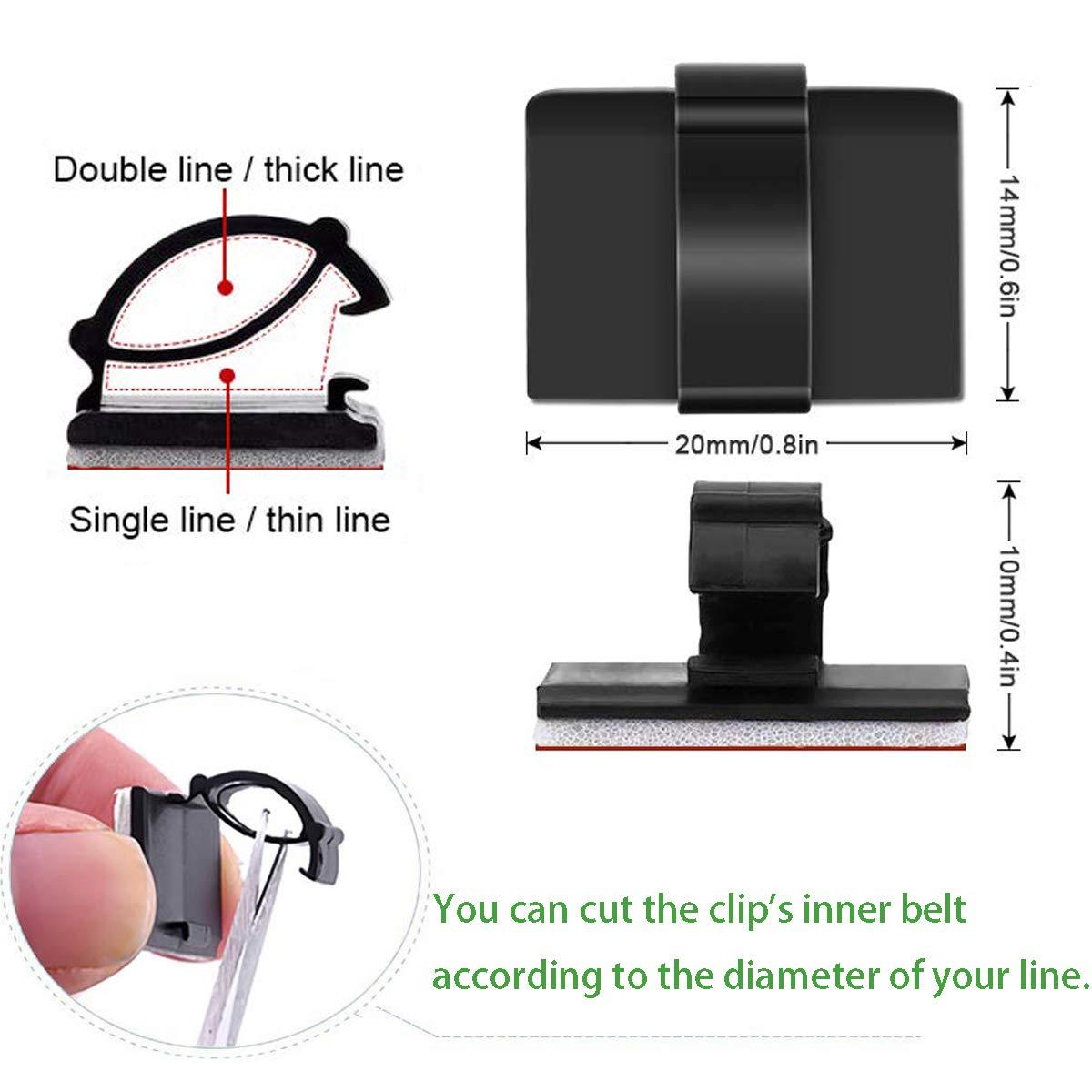 EtoBesy Cable Clips Adhesive Cord Organizer, Management 3M Cable Ties Wire Clips Organizer Cable Clamp Holders for Desk Car Tables PC Laptop TV Home Office Walls (0.75\"x0.6\", 30pcs, Black)