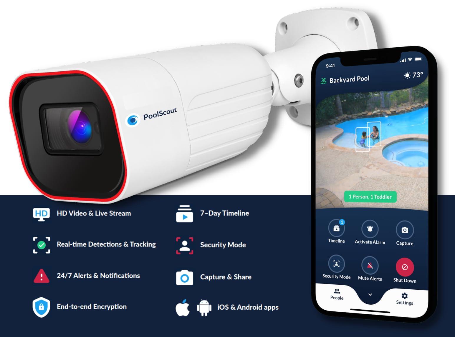 PoolScout PoolScout Pro Security Camera & Alarm Unit - Pool Security Alarm System for Preventing Drowning of Toddlers & Pets in Your Swimming Pool (12 Month Premium Subscription Included)