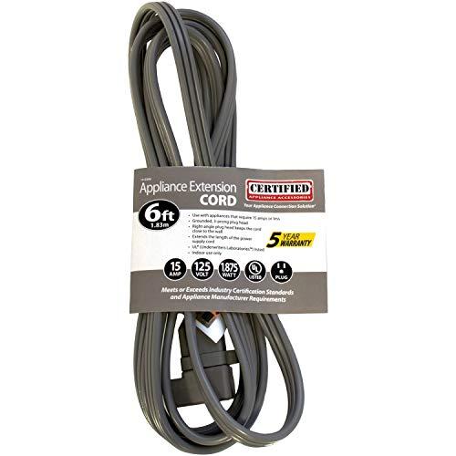 Certified Appliance Accessories Certified Appliance Accessories 15-0306 15-Amp Appliance Extension Cord, 6 Feet, Grounded, Right Angle Plug Head