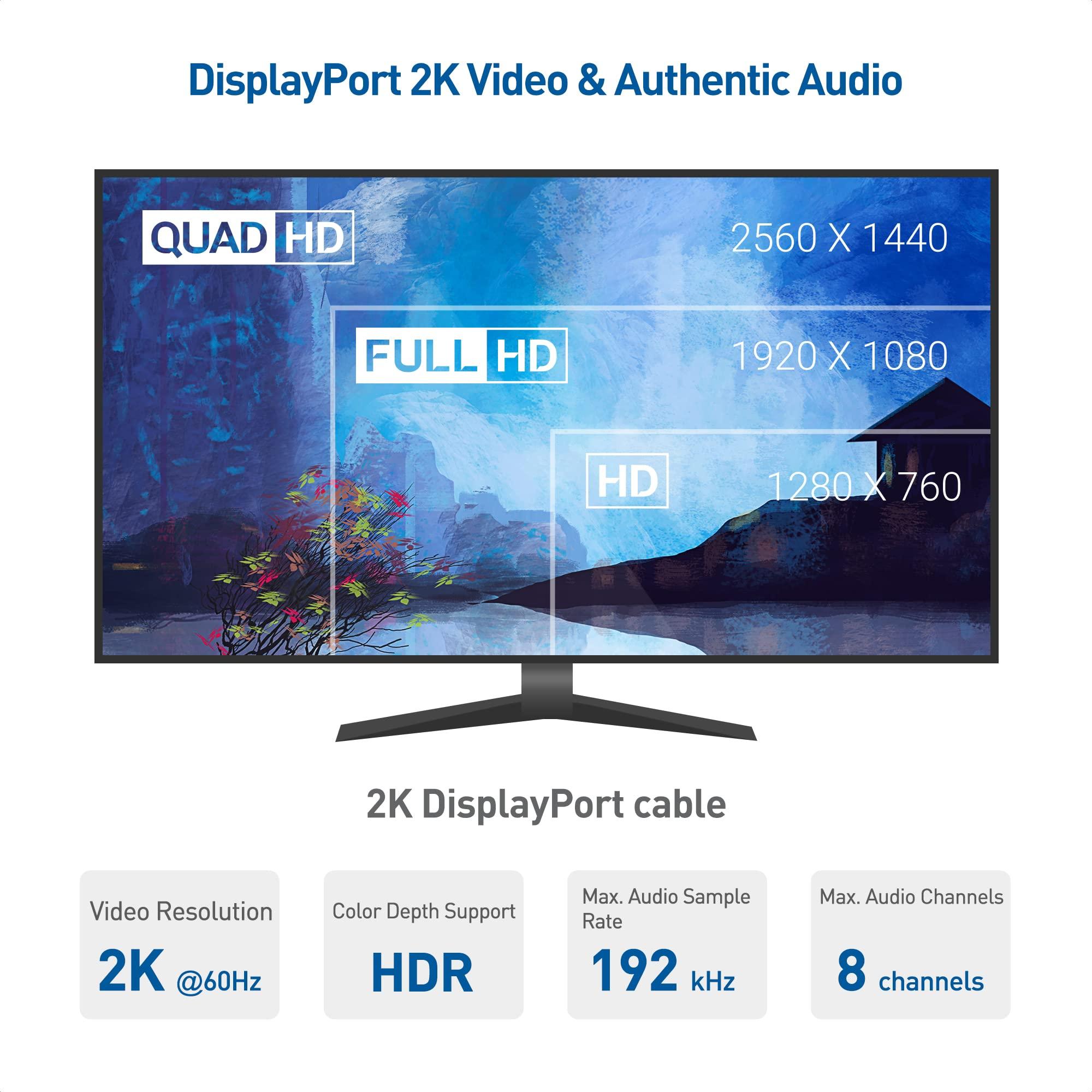 Cable Matters Cable Matters DisplayPort to DisplayPort Cable, Computer Monitor Cable 35 ft, 2K@60Hz, Display Cable, Male to Male Display Port Cable, Gold-Plated DP to DP Cable, 35 Feet