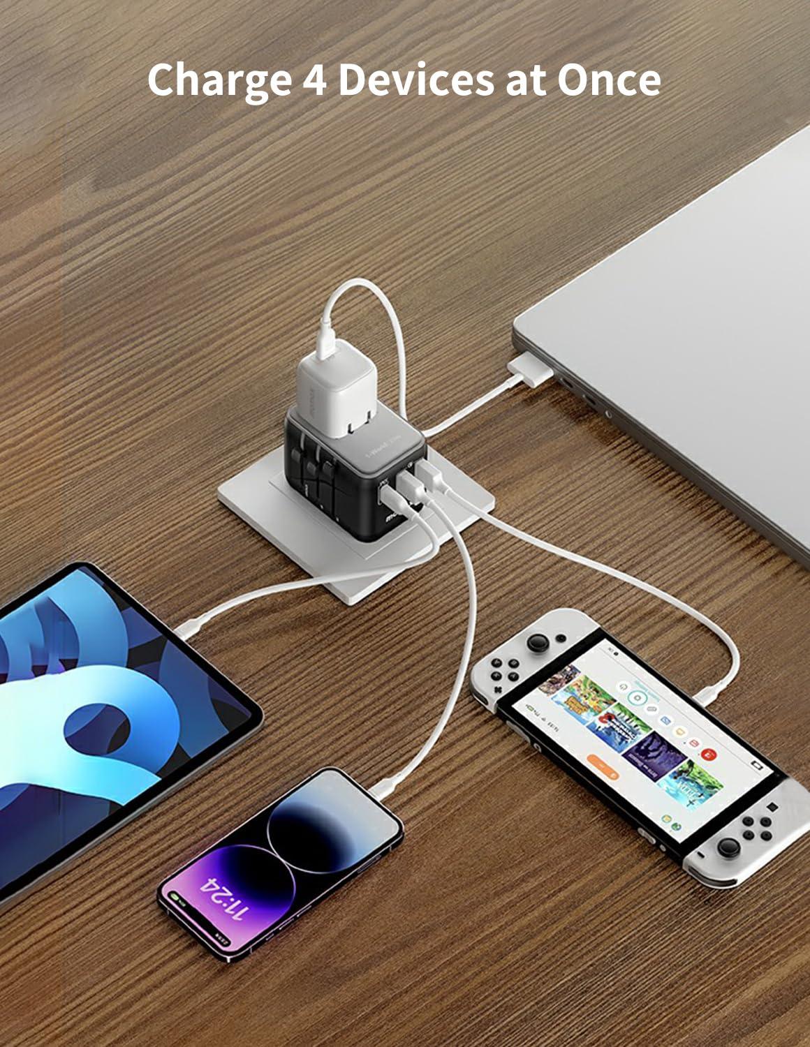 MOMAX MOMAX Universal Travel Adapter, 20W GaN Fast International Power Adapter, 2 USB A & 1 USB C, Worldwide Travel Plug Adapter, International Power Adapter for Europe, USA, Japan, Australia (Type C/A/G/I)