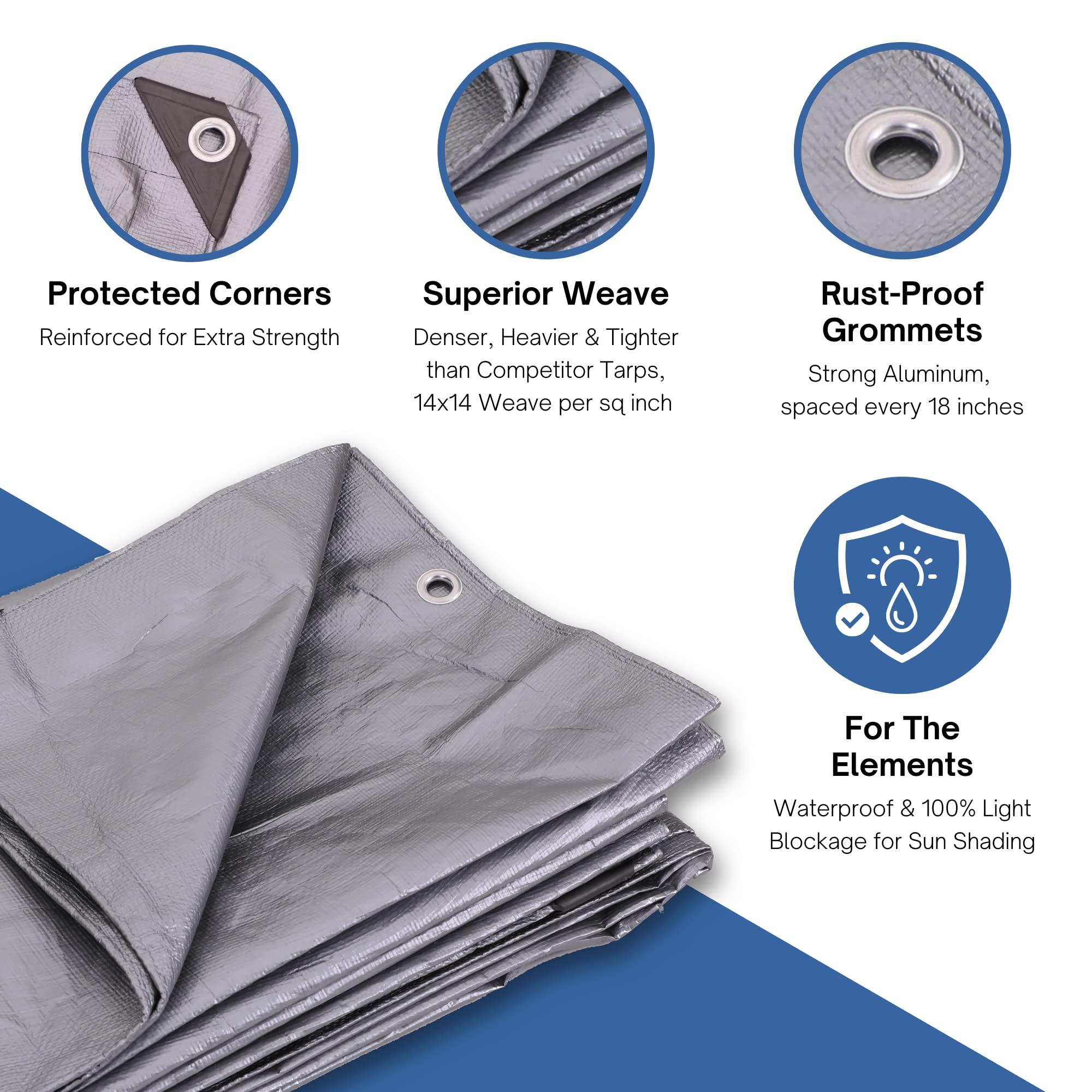 Kotap Kotap 15 x 30 Ft. Heavy-Duty Protection/Coverage Tarp, Superior Weave for Greater Longevity, 10-mil Multi-Use, Waterproof, TRS-1530, Silver (1-Pack)
