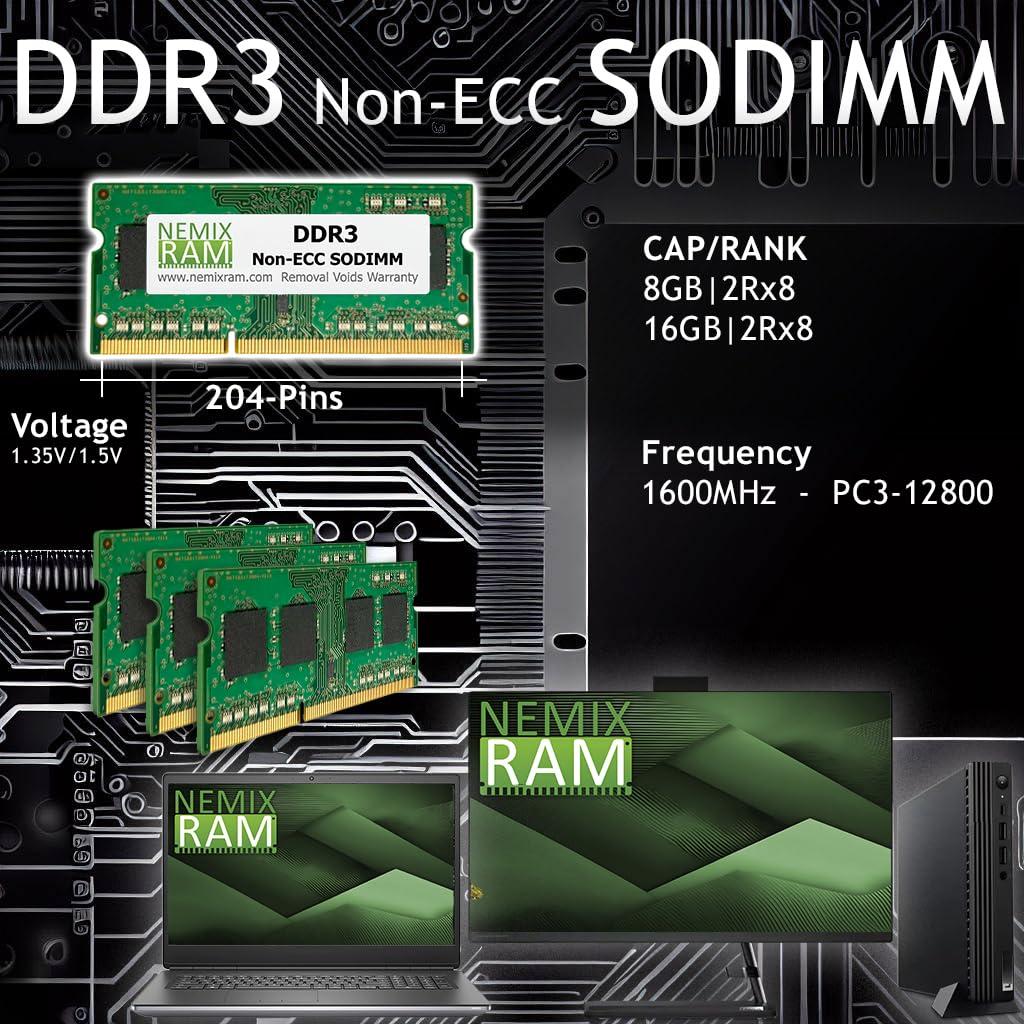 NEMIX RAM NEMIX RAM 8GB (2X4GB) DDR3 1333MHZ PC3-10600 2Rx8 1.35V 204-PIN Non-ECC SODIMM Laptop AIO Memory KIT
