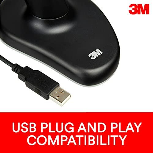 3M 3M Wired Ergonomic Optical Mouse, Patented Vertical Grip Design Keeps Your Hand and Wrist at a Neutral Angle for Comfort, USB/PS2 Plug and Play Compatibility, 6.5' Cord, Large Size, Black (EM500GPL)