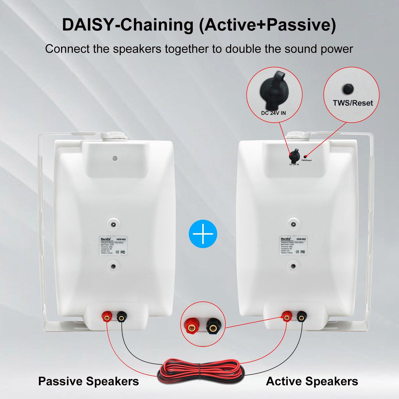 Herdio Herdio 6.5 Inches Indoor Outdoor Bluetooth Speakers Waterproof Wired 400 Watts with Powerful Bass,2 Way Wall Mount Speakers All-Weather Durability for Patio Home Deck Porch Backyard(Pair,Withe)