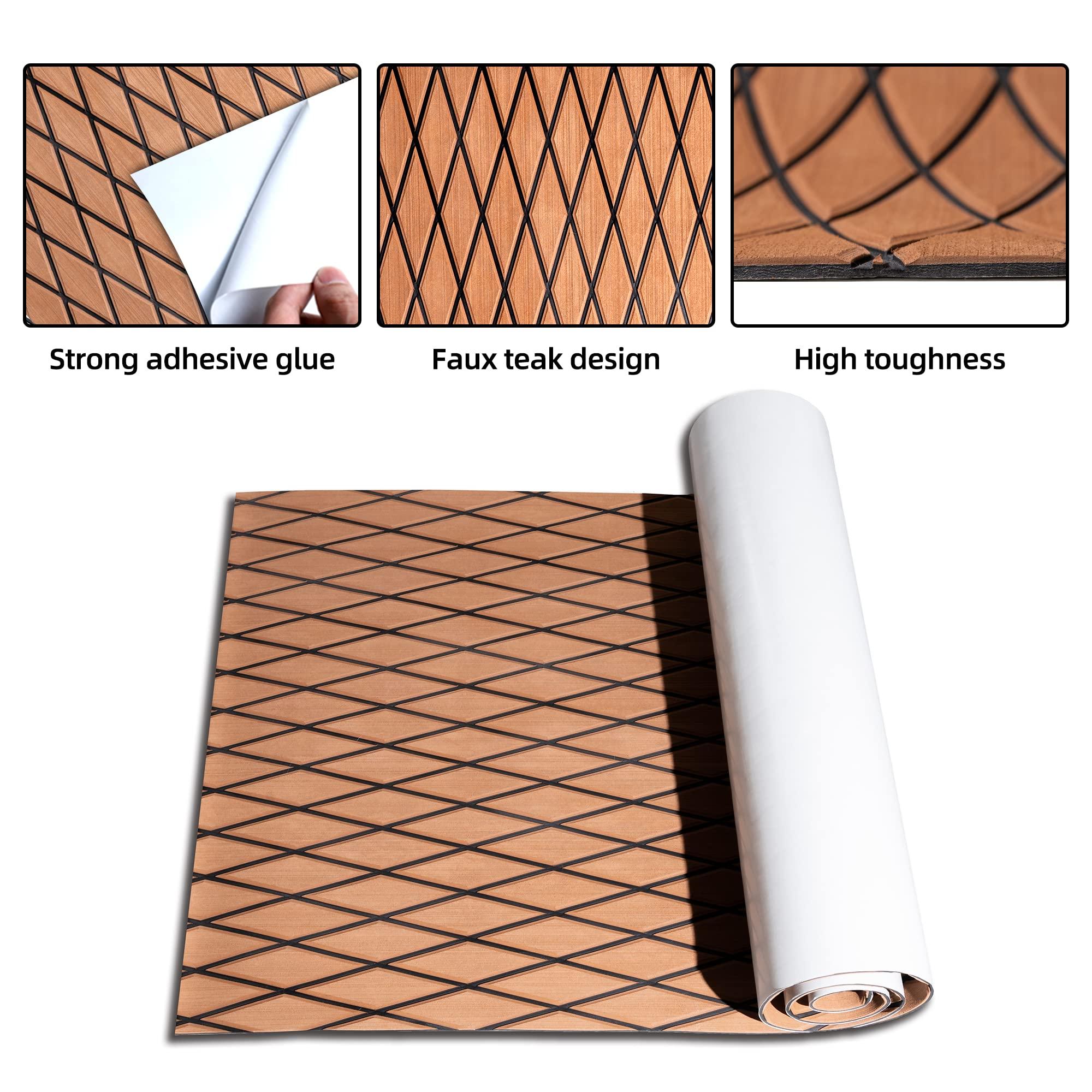 FOCEAN FOCEAN Boat Flooring EVA Foam Boat Decking Marine Mat Non-Slip Self-Adhesive Flooring Sheet for Motorboat Kayak Surfboard Garden Flooring Swimming Pools, 75\'\'x 28\'\', Brown with Black Lines