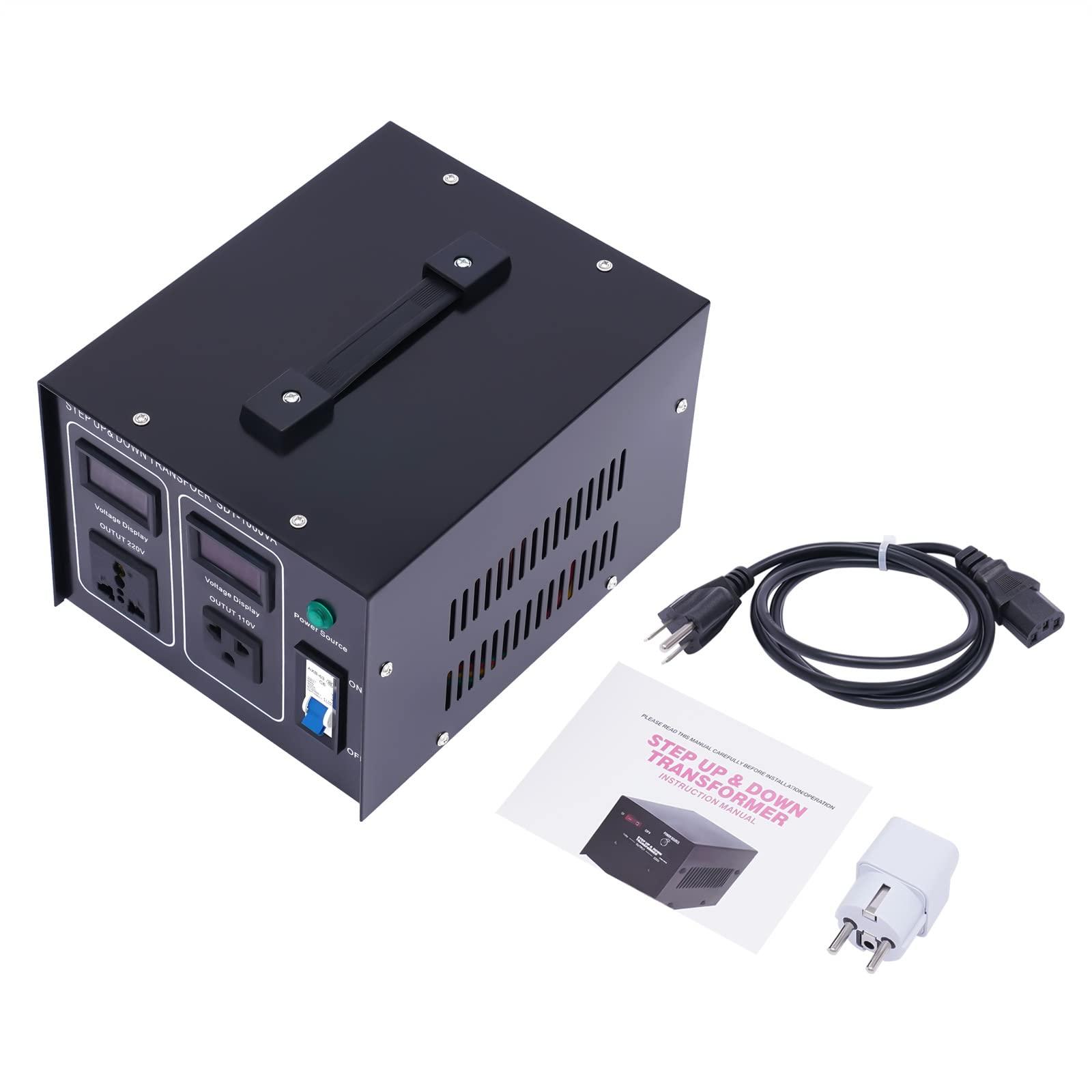 DNYSYSJ Step UP/Down Transformer 220v to 110v, 1000W Voltage Converter 220 to 110 120v to 240V Heavy Duty Power Transformer Automatic Voltage Regulator Stabilizer Circuit Breaker Protection