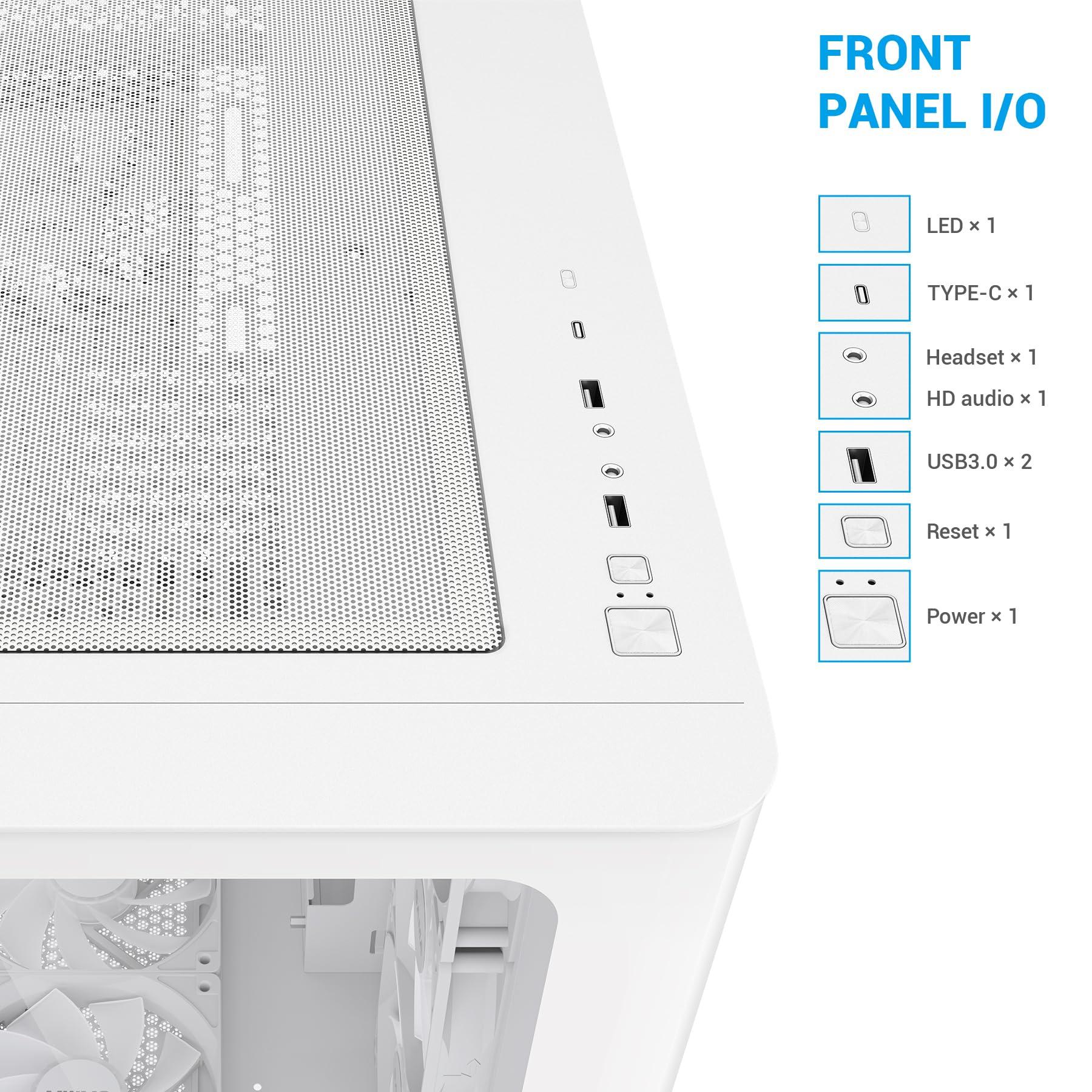 SAMA SAMA V60 Mid-Tower ATX PC Case, Curved Tempered Glass, High Airflow, 7x12cm ARGB PWM Fans with Fan Hub Pre-Installed, USB Type-C, ATX/MATX/ITX Back-Connect Support, 360mm Radiator Support, White