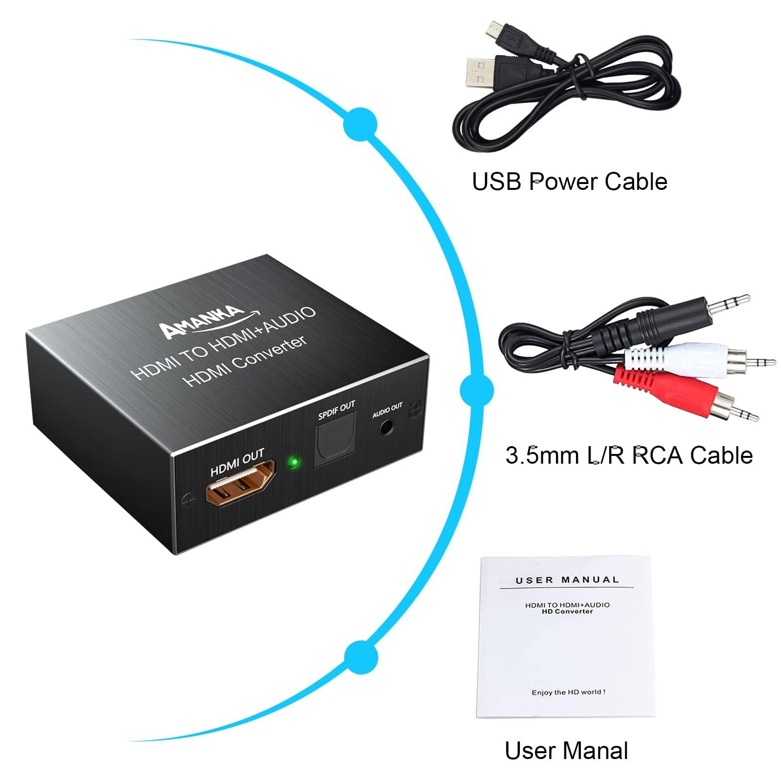 AMANKA HDMI Audio Extractor 4K HDMI to Optical 3.5mm Jack AUX Headphone Audio Adapter Splitter Converter Supports PCM DTS 5.1 HDCP Dolby Digital (Black-1)