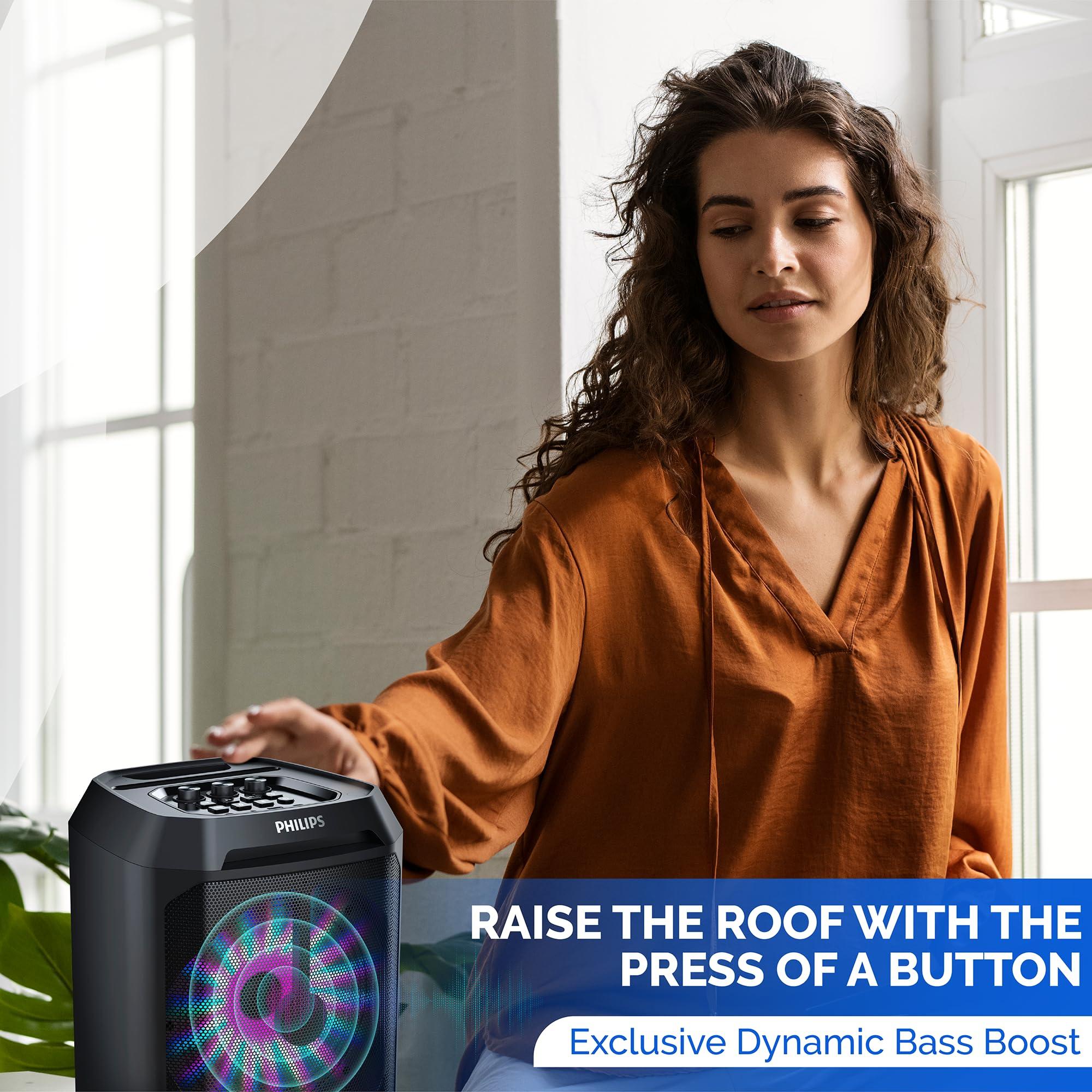 PHILIPS Philips Party Speakers Bluetooth Wireless, Portable Bluetooth Party Speaker with Bass Boost, Lights, Mic Input Karaoke Speaker for Home, Outdoors, & More