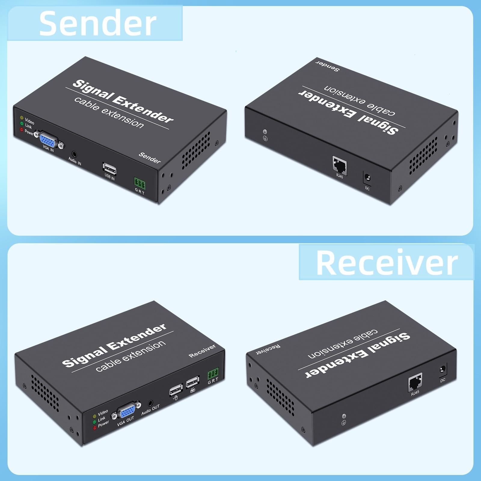 Torileaf Torileaf VGA KVM Extender Over Single Cat5e/6/7 Up to 394FT(120M), 1080P@60 VGA KVM Over Ethernet with 2 USB2.0 for Keyboard and Mouse, Support All Systems, Audio I/O, RS232