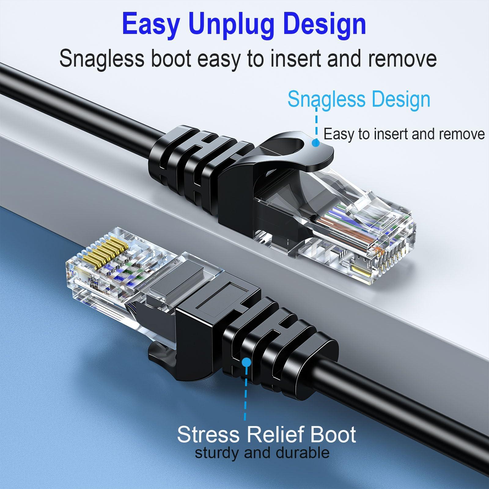 10Gsupxsel Cat 6 Ethernet Cable 10FT 10Pack, Cat6 Ethernet Patch Cable 10Gbps, High-Speed UTP Cat6 Network Cable Pure Copper, Cat 6 Cable for Home and Office Network, Black