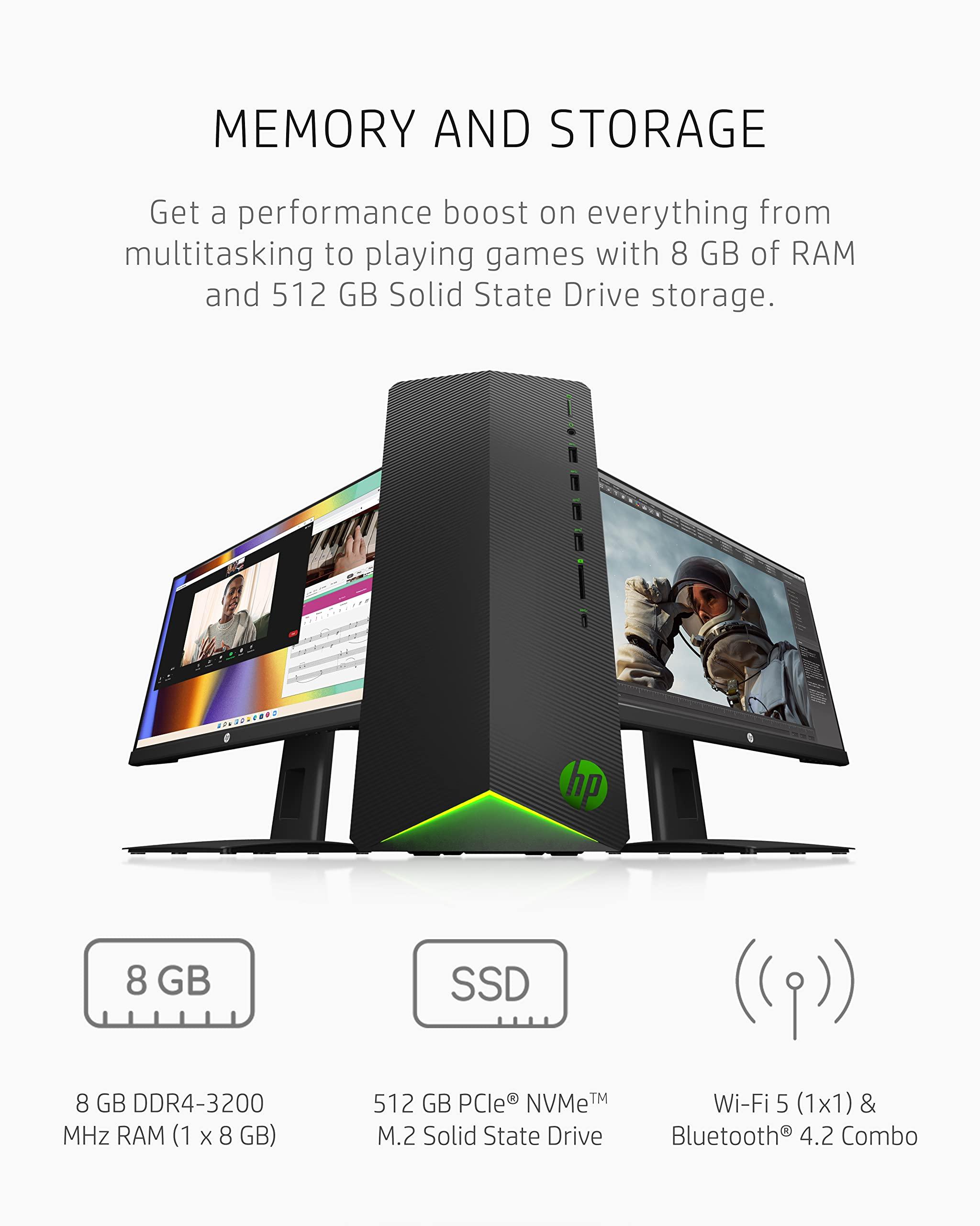 HP HP Pavilion Gaming Desktop, AMD Radeon RX 5500, AMD Ryzen 3 5300G Processor, 8 GB RAM, 512 GB SSD, Windows 11 Home, 9 USB Ports, Keyboard and Mouse Combo, Pre-Built PC Tower (TG01-2022, 2022)