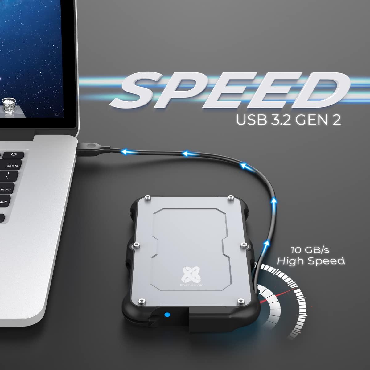 Titanium Micro Titanium Micro 400GB External SSD, Titanium One Portable SSD - Up to 500MB/s, USB 3.2 Gen 2 USB-C USBA, Rugged IP66 Water Drop Resistance, External Solid State Drive Storage for PC Mac Smartphone