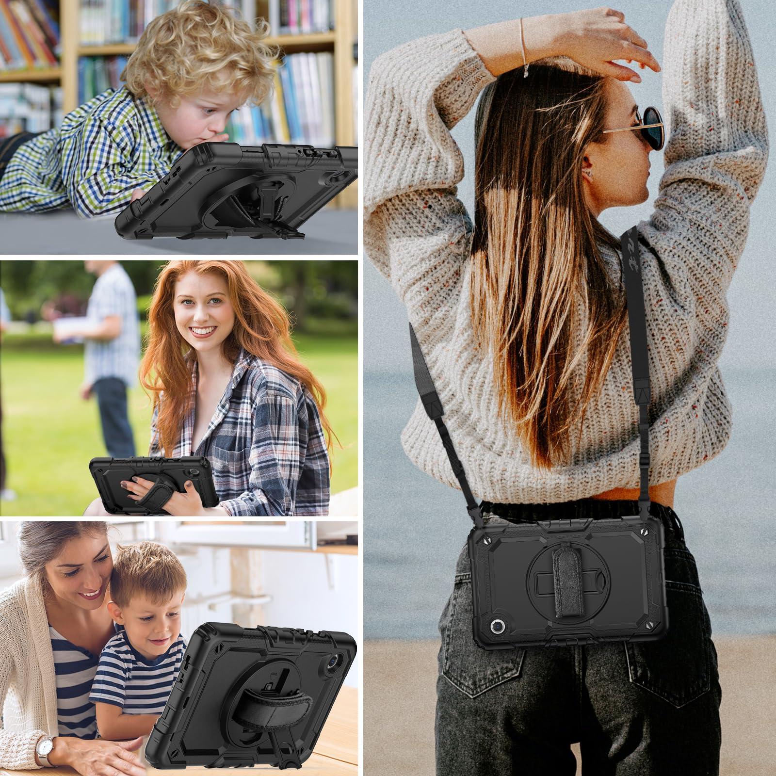HXCASEAC HXCASEAC Case for Samsung Galaxy Tab A9 Case 8.7 Inch, Full Body Protective with Screen Protector/Hand Strap/Pen Holder, Sturdy Shockproof Samsung A9 Tablet Case 2023 SM-X110/X115/X117 - Black