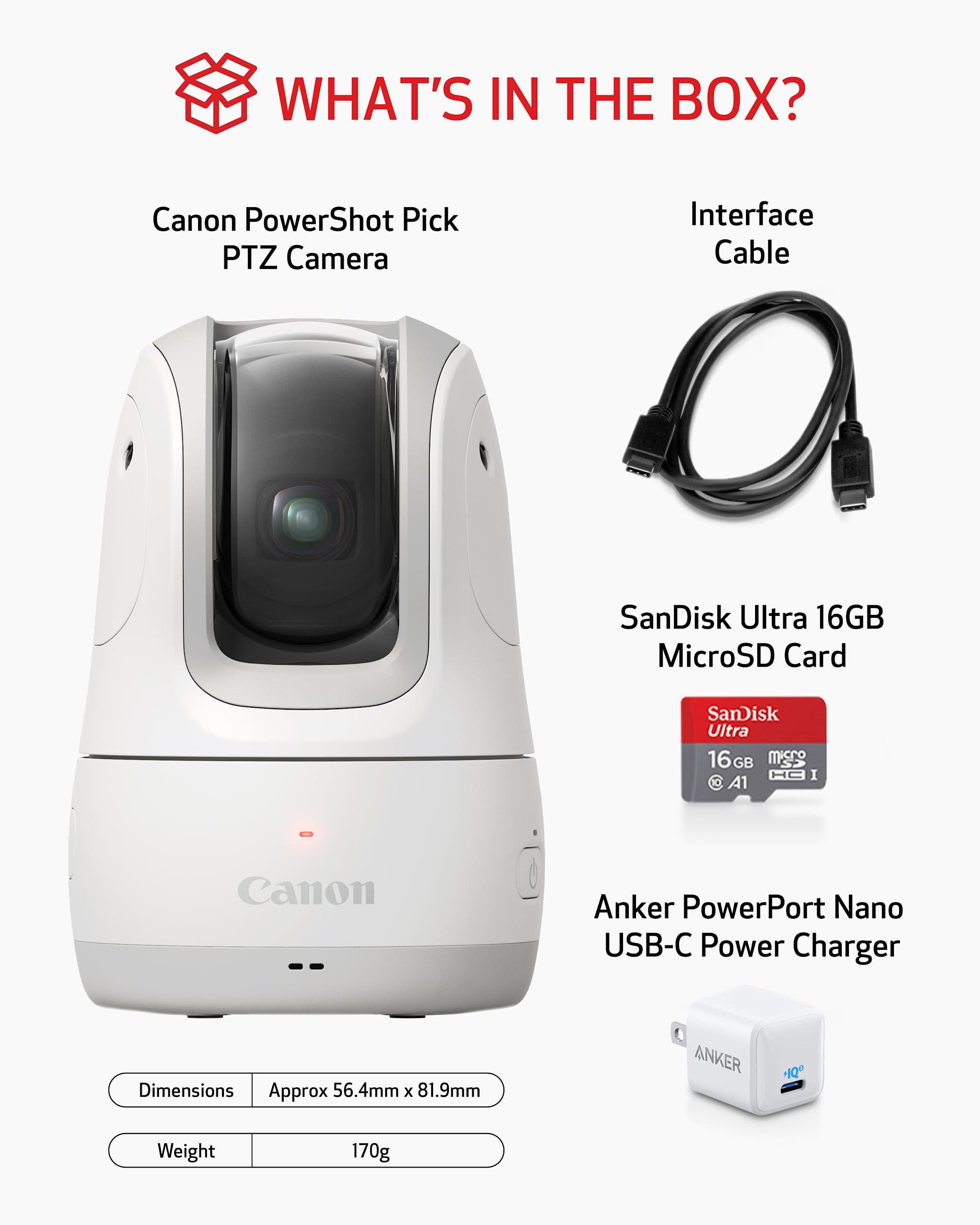 Canon Canon PowerShot Pick Active Tracking PTZ Camera with Built-in Wi-Fi, Photo and Video, Compact and Portable, Wireless Webcam, White