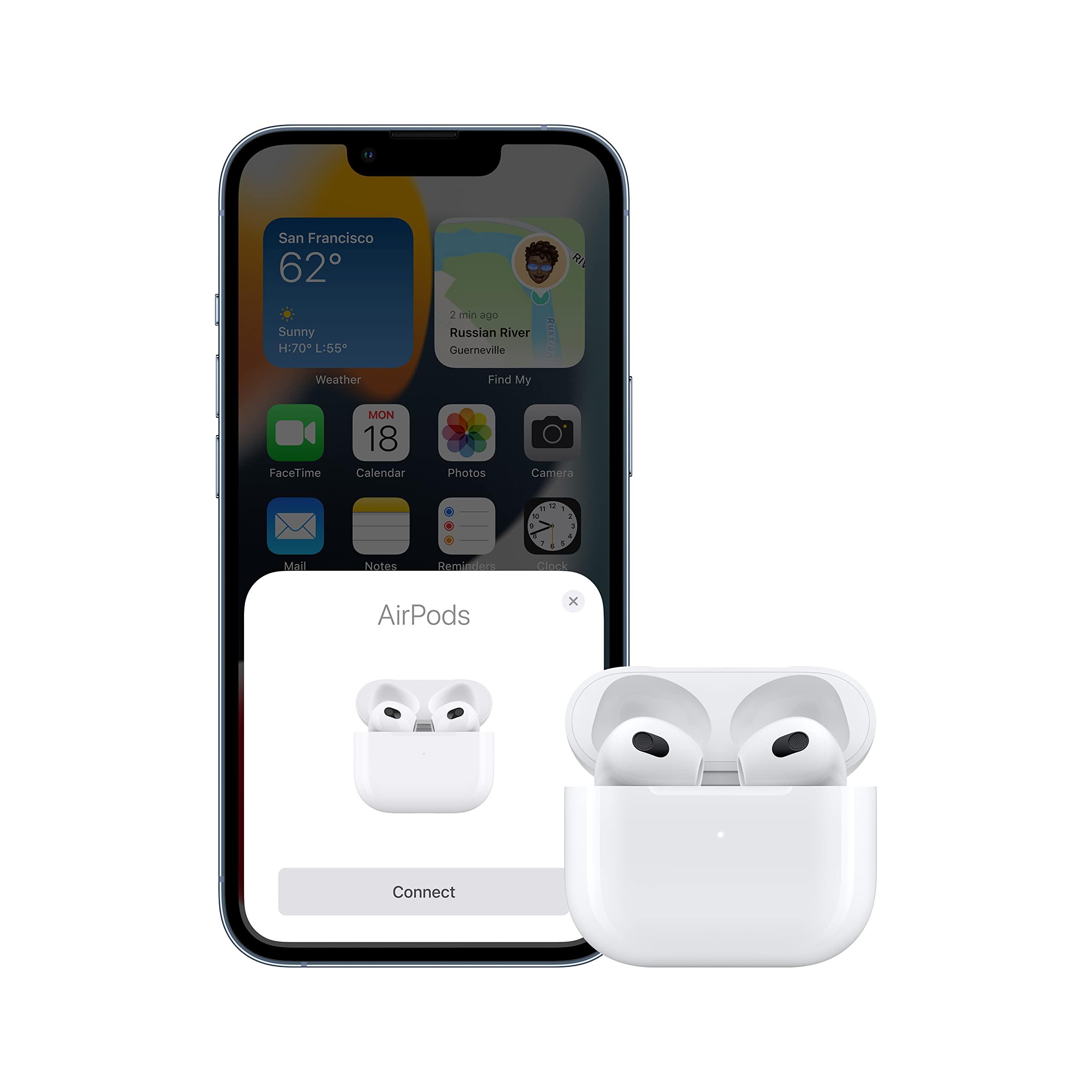 Apple Apple AirPods (3rd Generation) Wireless Ear Buds, Bluetooth Headphones, Personalized Spatial Audio, Sweat and Water Resistant, Lightning Charging Case Included, Up to 30 Hours of Battery Life