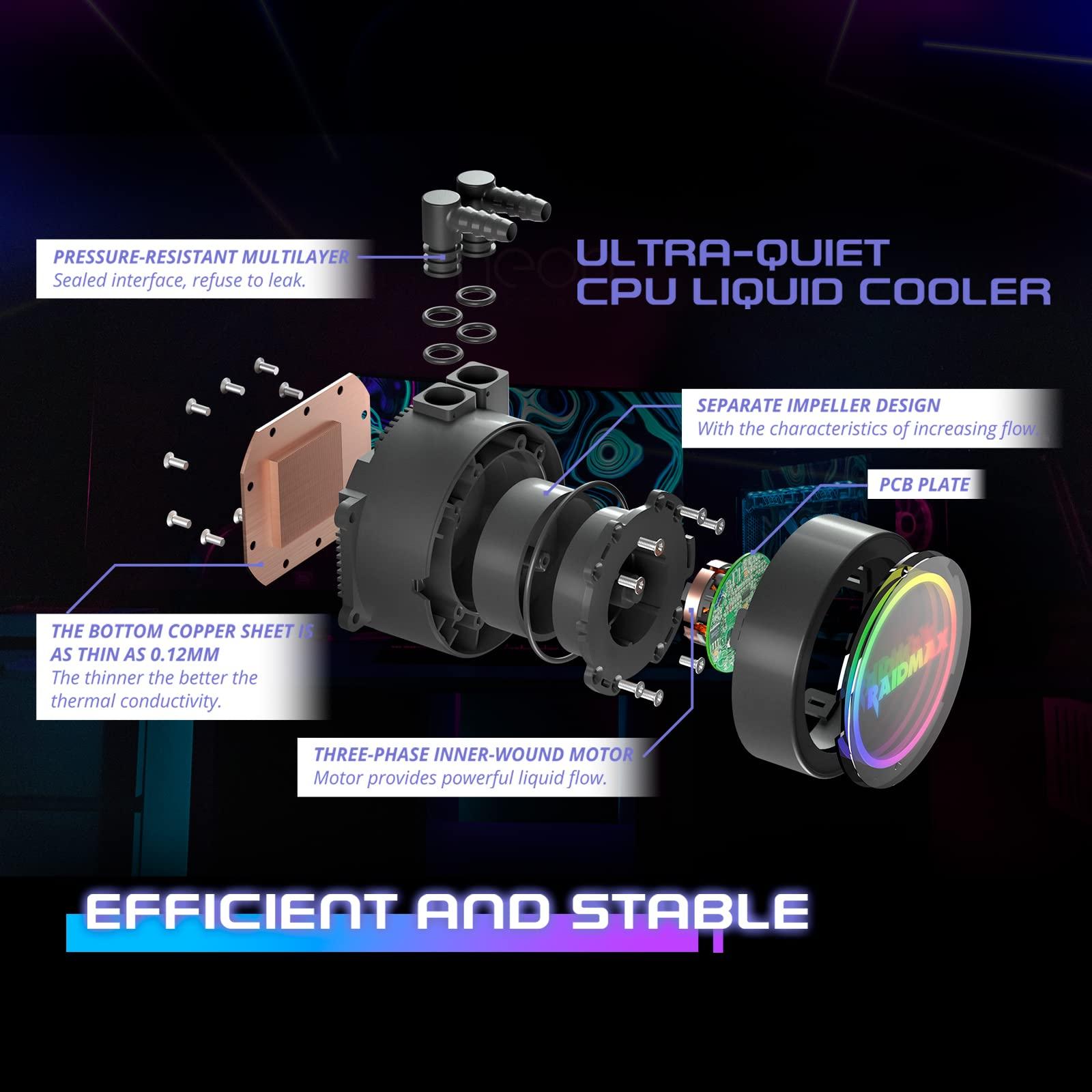 Raidmax Raidmax Liquid Cooler 240mm AIO Water Cooling System with 2 PWM ARGB Light Fans 12V Compatible with Intel i5, i7, i9 and AMD ryzen CPU Socket