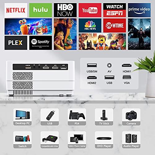 Dxyiitoo Native 1080P Projector with WiFi and Two-Way Bluetooth, Full HD Movie Projector for Outdoor Movies, 300" Display Projector 4k Home Theater, Compatible with iOS/Android/PC/XBox/PS4/TV Stick/HDMI/USB