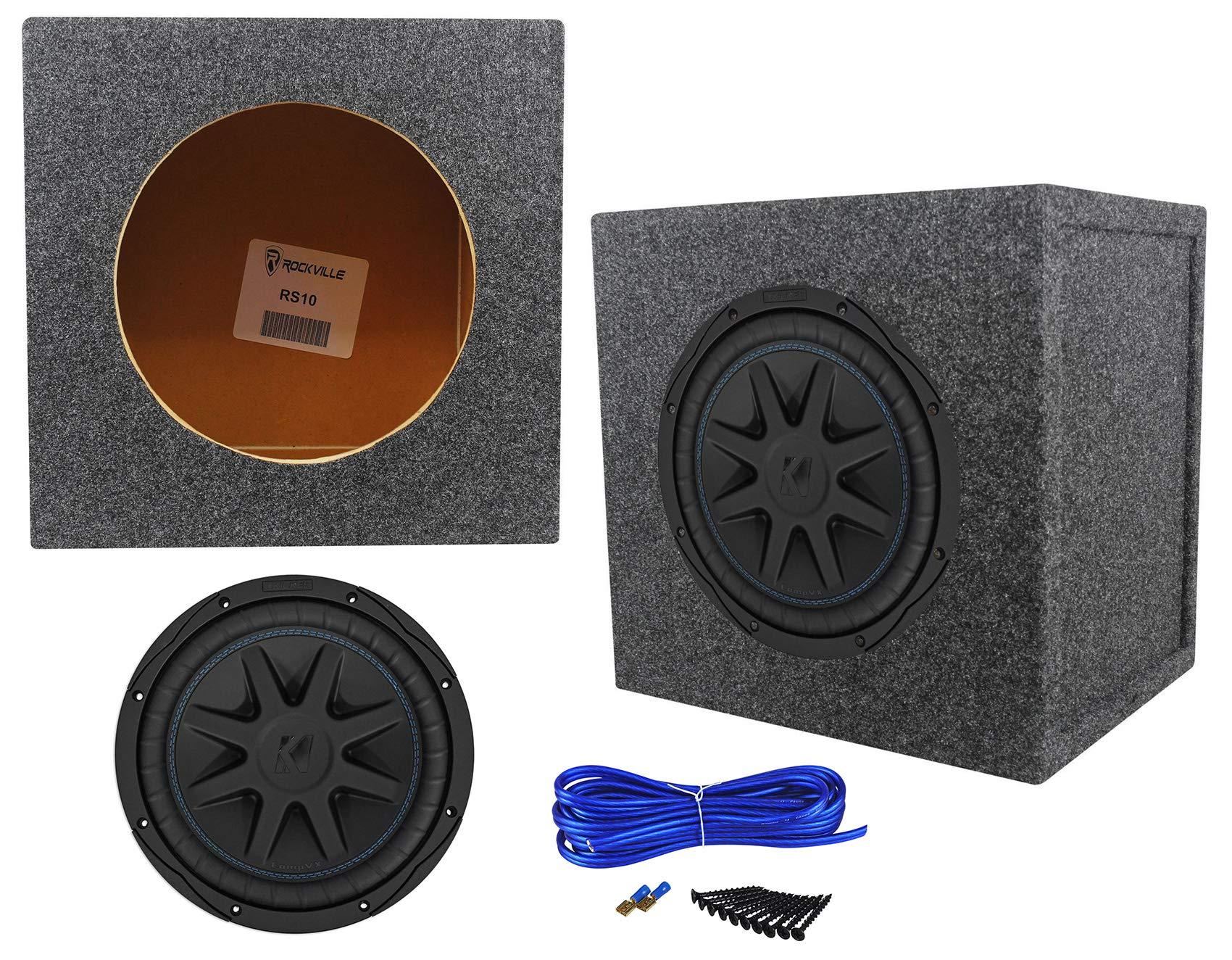 KICKER Kicker 44CVX104 10\" Comp VX 600 Watt RMS Car Subwoofer+Sealed Sub Box Enclosure