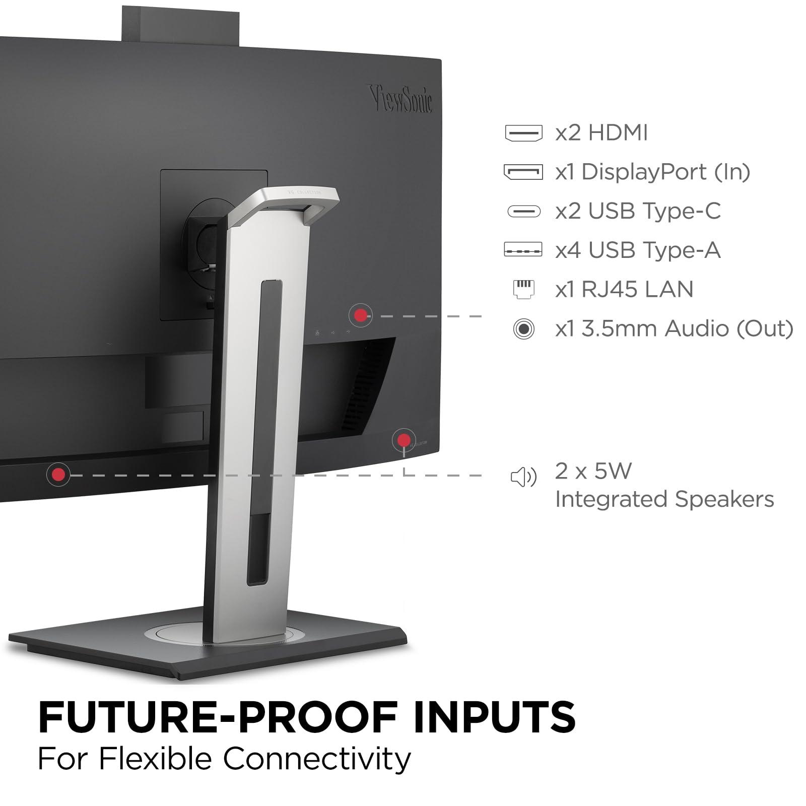 ViewSonic ViewSonic VG3457CV 34 Inch Ultrawide QHD 1440p Curved Video Conferencing Docking Monitor with Windows Hello Compatible IR Webcam, Advanced Ergonomics, and 100W USB C for Home and Office