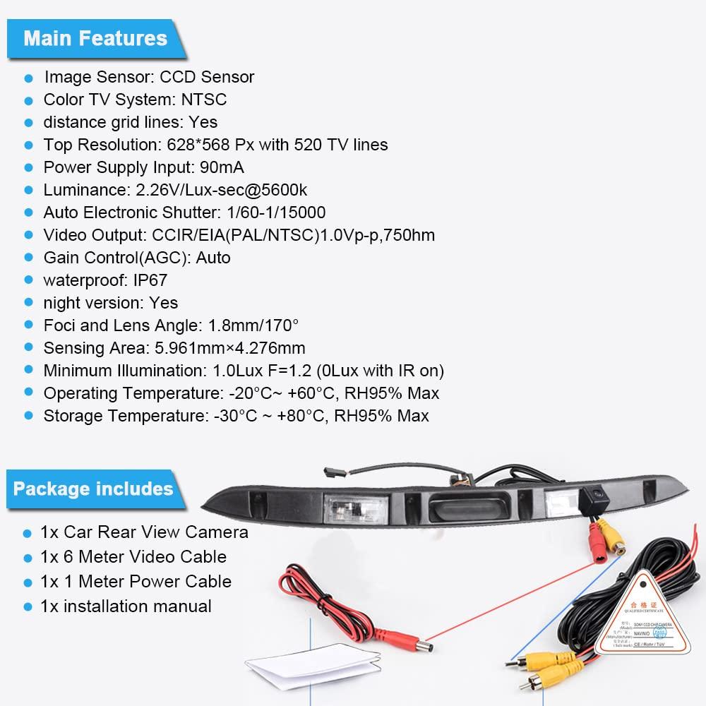 Navinio Backup Camera rear view for BMW E46 M33er Series 316i 318i 318d 320i 320d 323i 325i 325xi 328i 330i 330d 330xi 330xd 316Ti 318td 320td 325Ti Sedan Saloon Compact Limousine N40 N42 M43 M47N M52 M54 M57