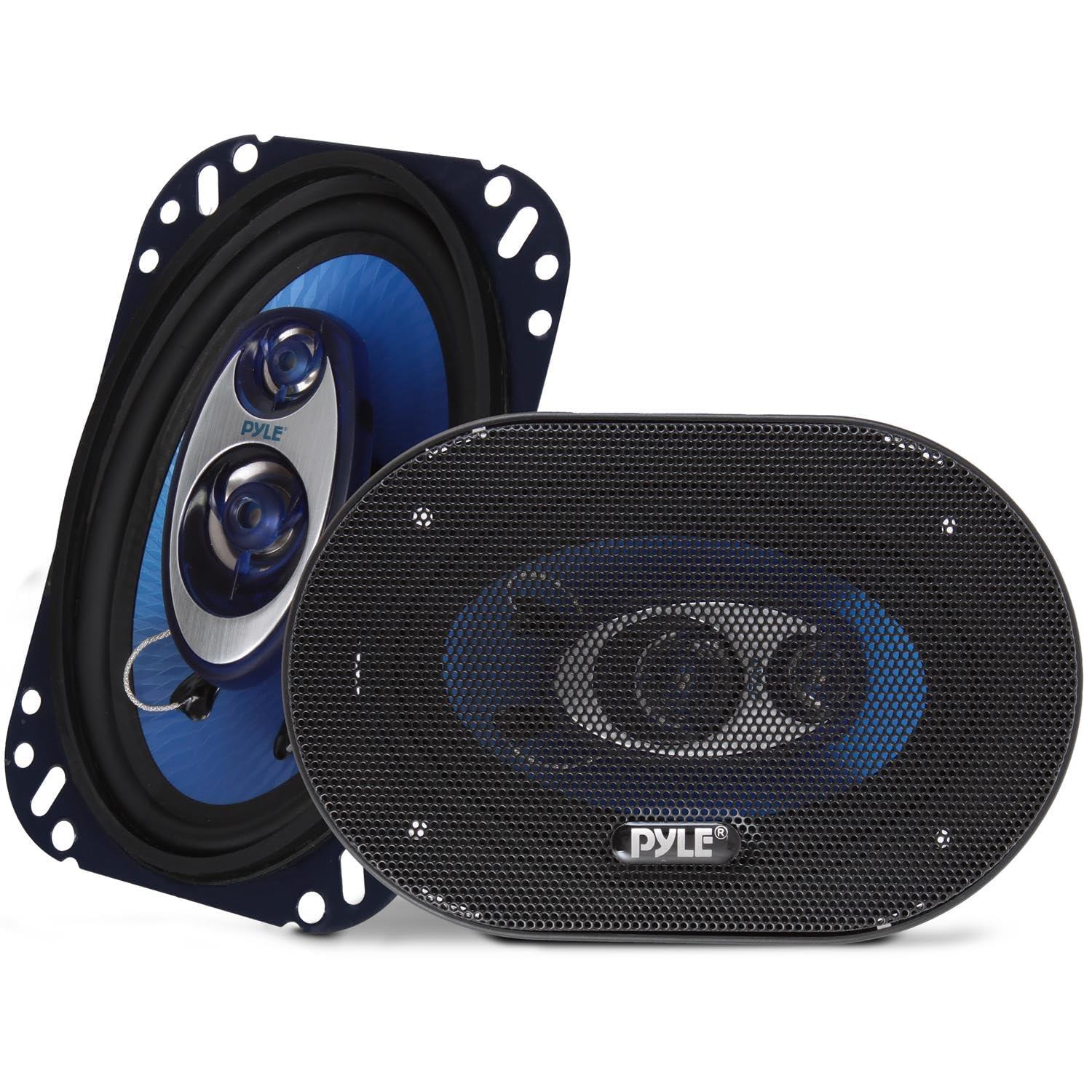 Pyle Pyle 4'' x 6'' Three Way Sound Speaker System - Pro Mid Range Triaxial Loud Audio 240 Watt per Pair w/ 4 Ohm Impedance and 3/4'' Piezo Tweeter for Car Component Stereo PL463BL