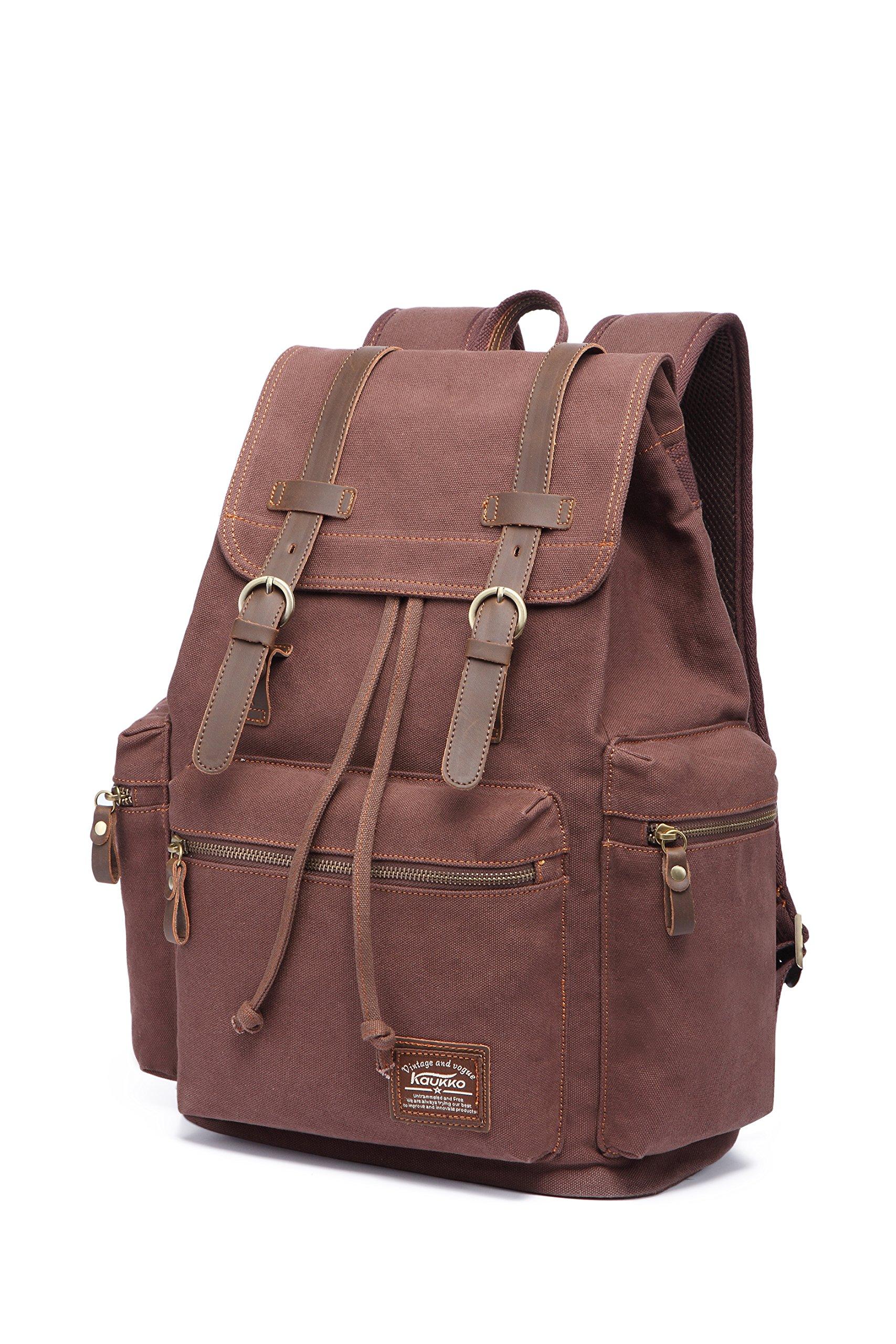 KAUKKO KAUKKO Vintage Casual Canvas and Leather Rucksack Backpack(FP702-1-COFFEE)