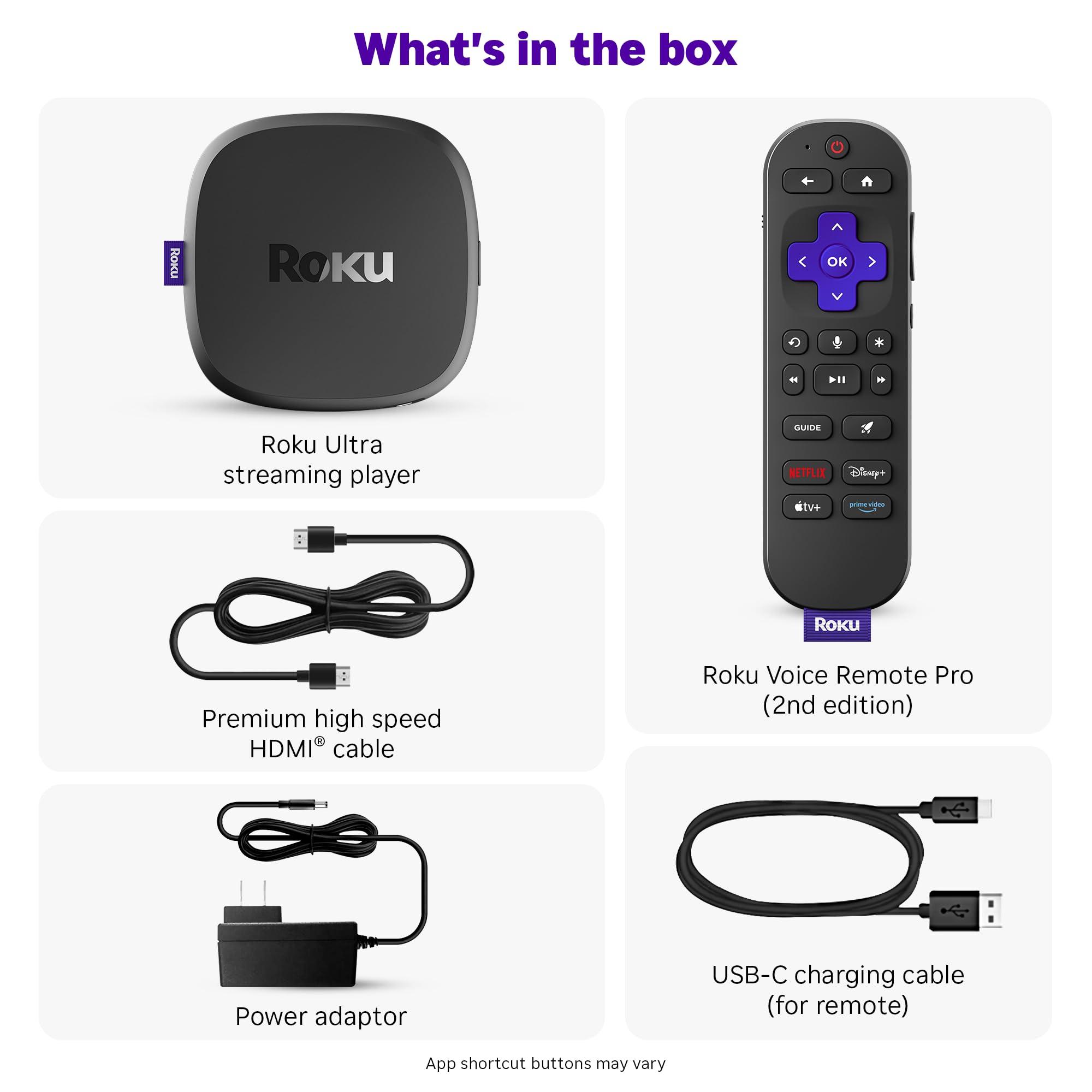 Roku Roku Ultra 2024 - Ultimate Streaming Player - 4K Streaming Device for TV with HDR10+, Dolby Vision & Atmos - Bluetooth & Wi-Fi 6- Rechargeable Voice Remote Pro with Backlit Buttons - Free & Live TV