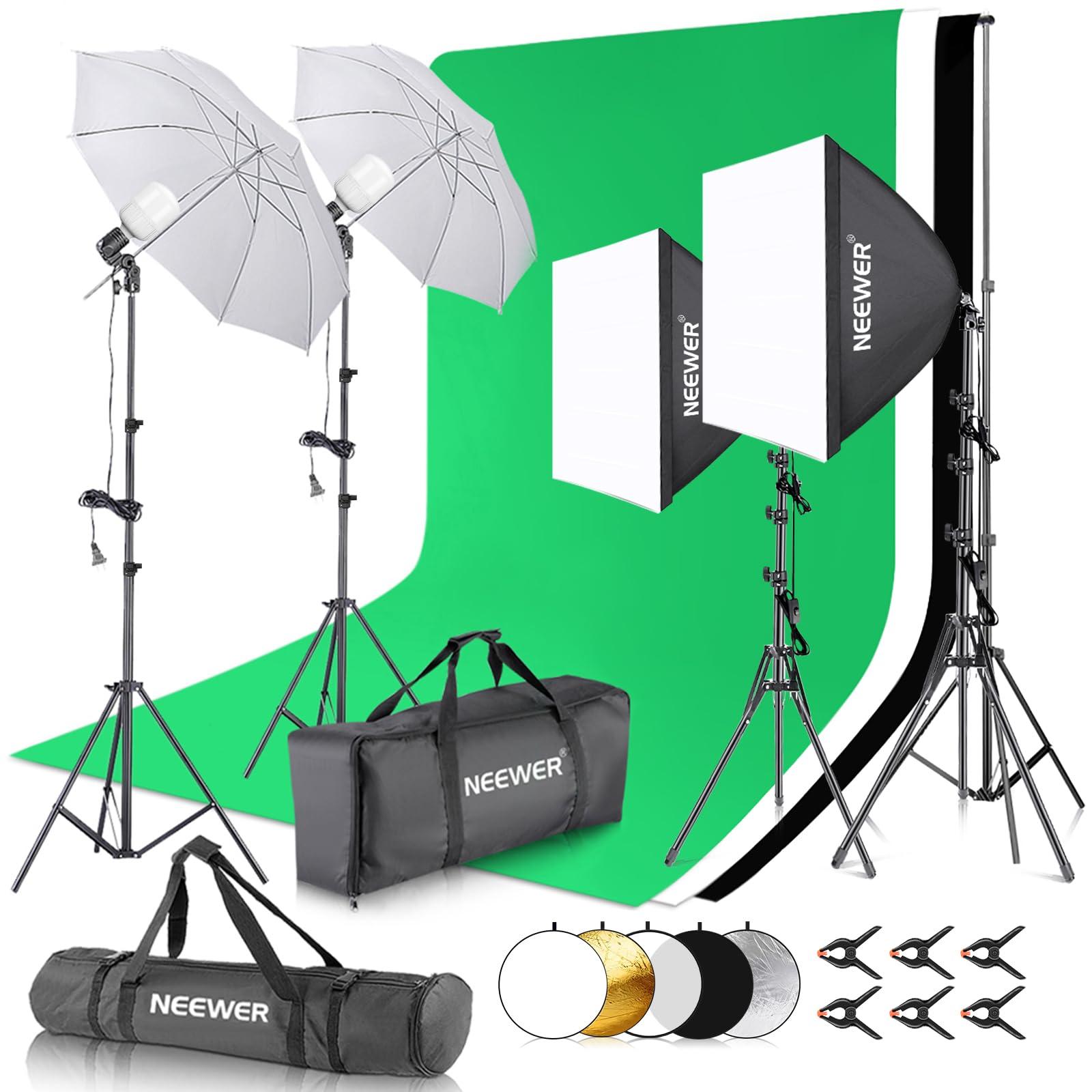 Neewer NEEWER Photography Lighting Kit with Backdrops,8.5x10ft Backdrop Stands,5700K 800W Equivalent 24W LED Umbrella Softbox Continuous Lighting,60cm Light Reflector, Photo Studio Equipment for Video Shoot