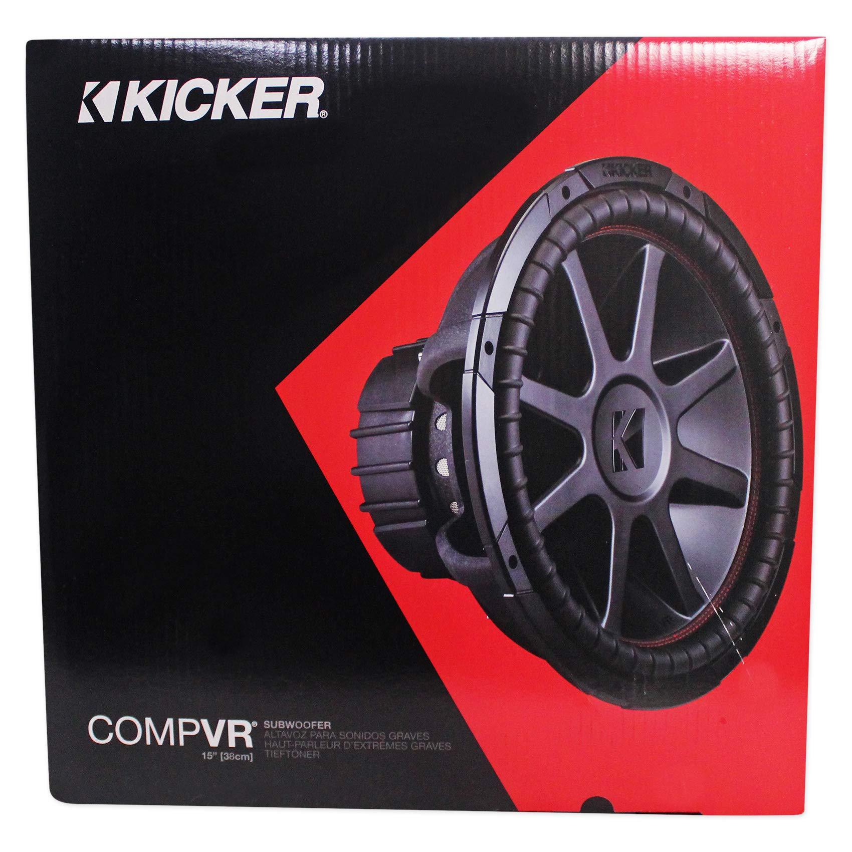 KICKER KICKER (2) 43CVR152 COMPVR 11000W DVC 2-Ohm Car Subwoofer Bundle with Dual Sub Box Enclosure Installation Kit and Rockville RD15 Dual 15 2.1 cu.ft. 3/4" MDF Sealed Car Sub Enclosure Box