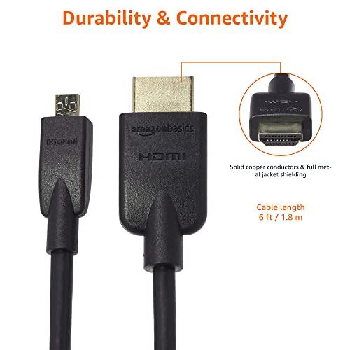 Amazon Basics Amazon Basics Micro HDMI to HDMI Display Cable, 18Gbps High-Speed, 4K@60Hz, 2160p, 48-Bit Color, Ethernet Ready, 6 Foot, Black