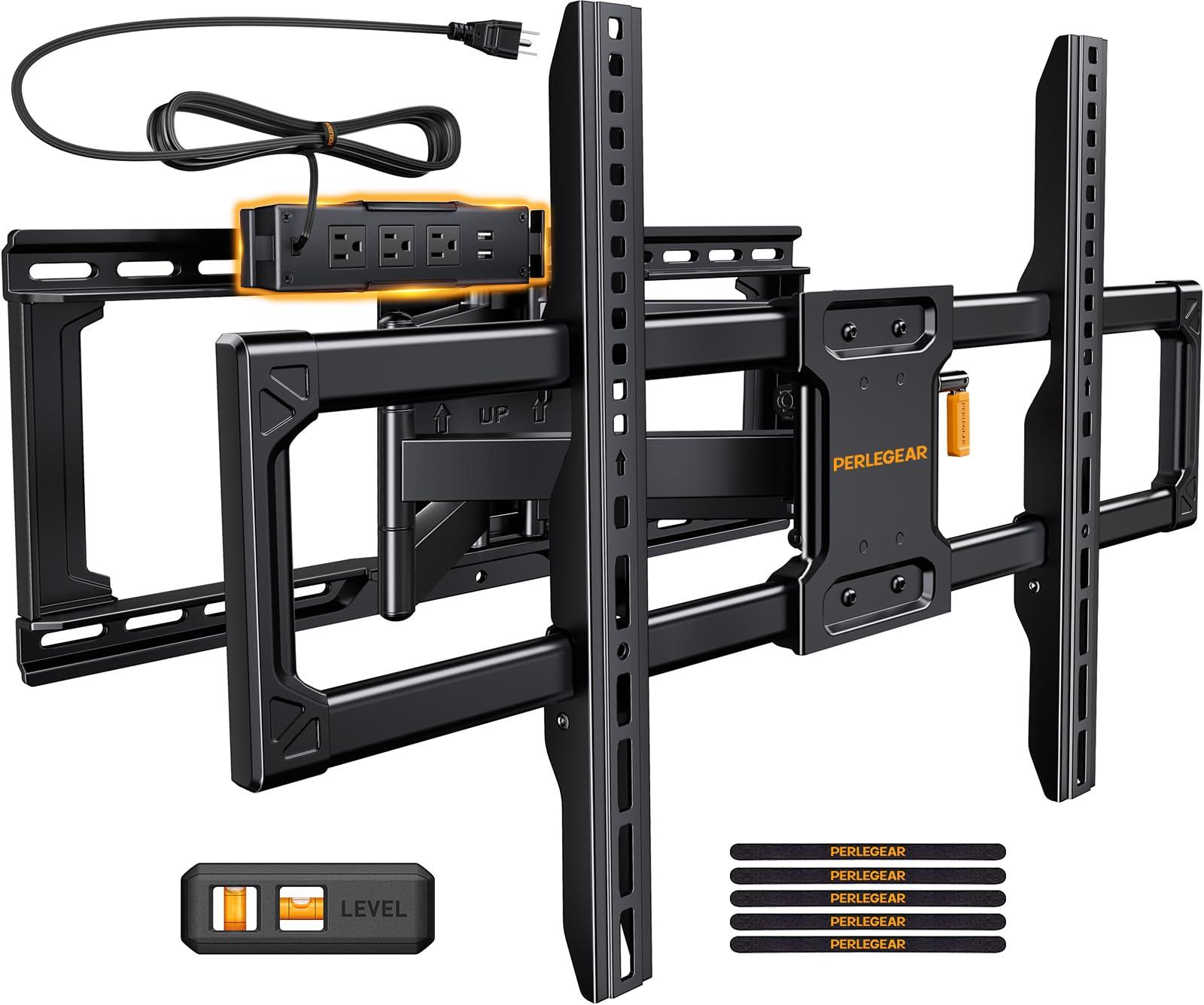 Perlegear Perlegear Full Motion TV Wall Mount with Power Strip for 4290 Inch TVs up to 150 lbs, Pre-Assembled TV Mount Has Smooth Swivel, Tilt, Extension, Max VESA 600x400mm, 12/16/24 Wood Studs, PGLF11