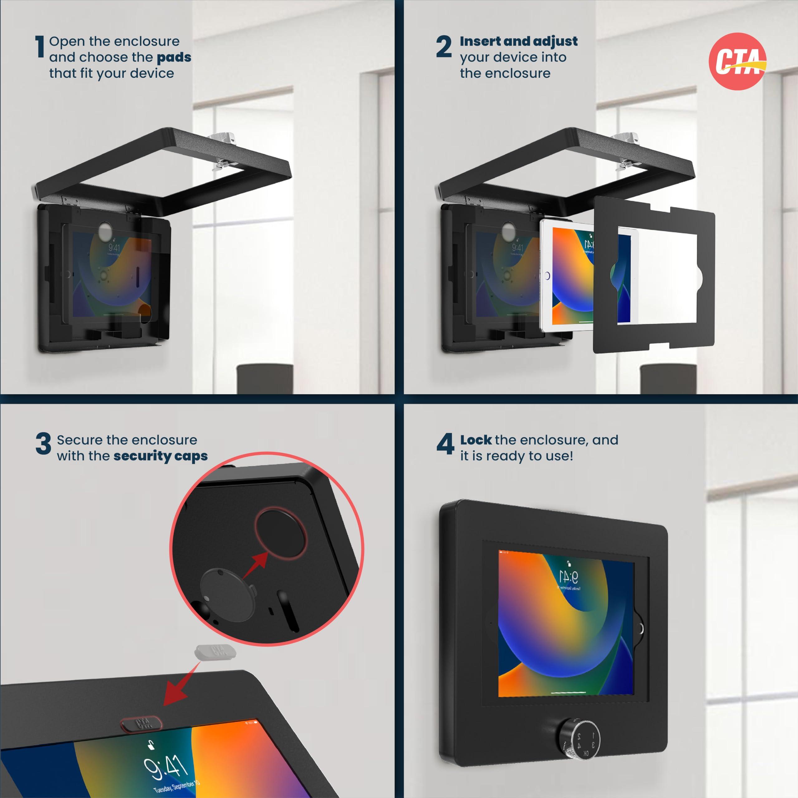 CTA Digital Locking iPad Tablet Wall Mount CTA Keyless Anti-Theft Tablet Wall Mount for iPad Air 11\" M2 (2024) - iPad Pro 11\" M4 (2024) - iPad 10th Gen 10.9\" - iPad Pro 10.5\" & More - Black (PAD-PARAWPCL)