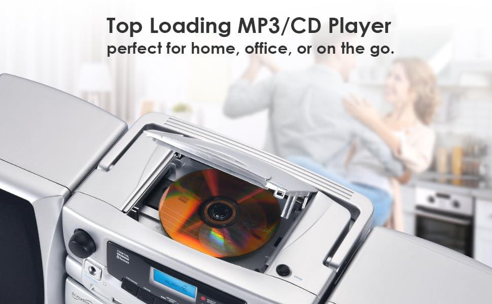 Supersonic Supersonic SC-2121BT Bluetooth Entertainment Audio System, Bluetooth 5.0, op Loading MP3/CD Player, AM/FM Radio, USB Input, Double Cassette Recorder, High-Performance Detachable Speakers, AC/DC