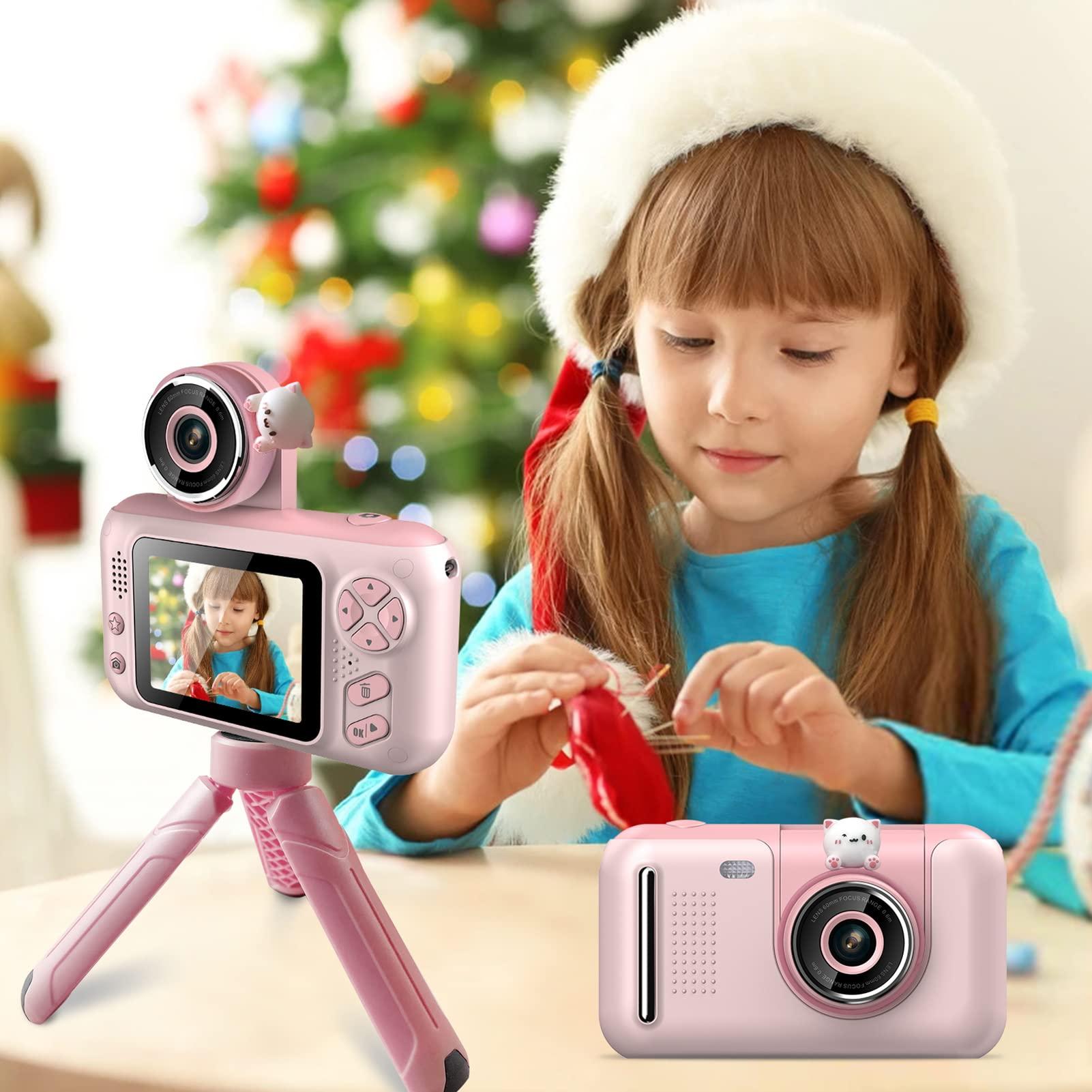 Andoer Andoer 1080P Kids Digital Camera Mini Video Camera for Kids 40MP 2.4 Inch IPS Screen 180 Rotatable Lens Cute Photo Frames Fun Games with Neck Strap Mini Desktop 32GB Tripod Birthday for Boys Girls