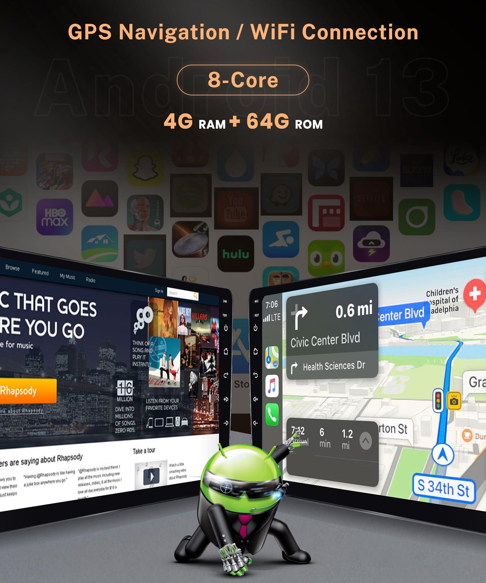 Rimoody 8 Core 4G+64G Android 13 Car Stereo Radio for Chrysler 200 200C 200S 2015-2019, Wireless Carplay Android Auto, Rimoody 9 Inch Touchscreen GPS 4G-WiFi DSP-36 Mirror Link 59-UI Themes BT FM Camera