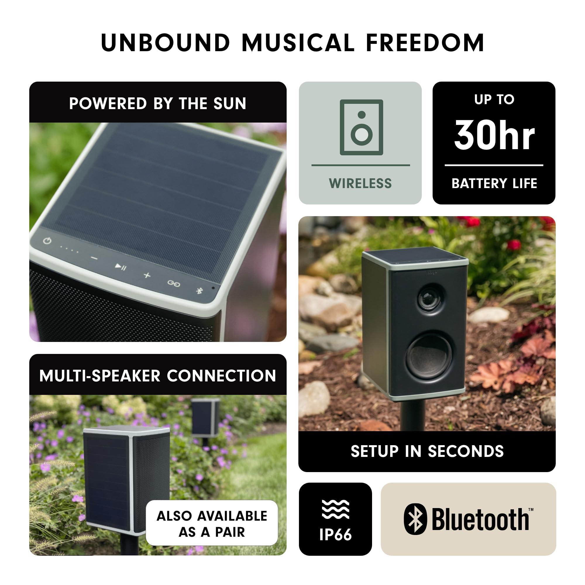 lodge lodge Solar Powered Bluetooth Speaker for Home, Patio, Outdoors - Rugged, Portable Wireless Self Charging - Waterproof 30-Hour Battery Life - Link Up to 30 Speakers - Loud 50 Watt Amp