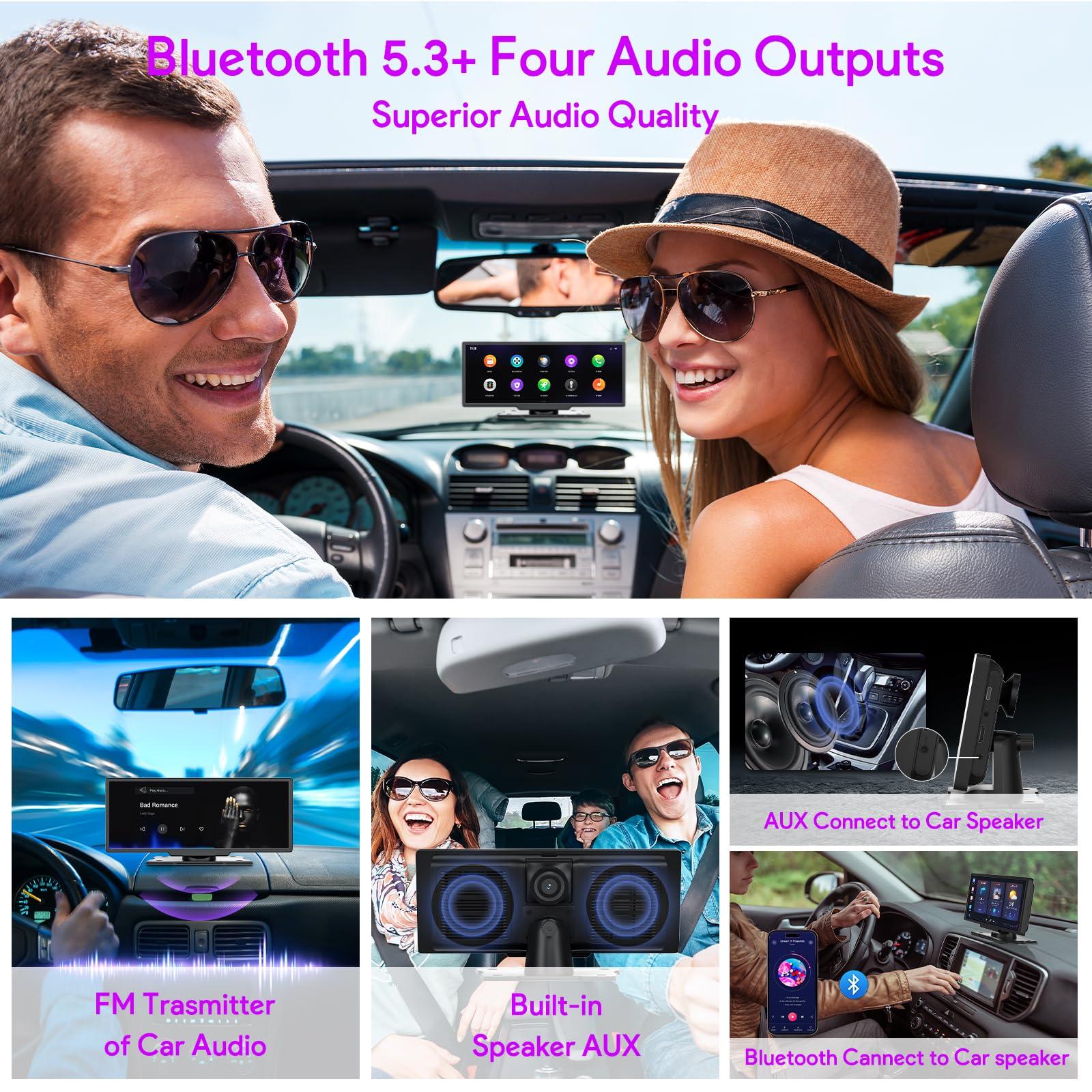 NUOTIAN Wireless Apple Carplay Screen for Car with Backup Camera Compatible with Apple Car Play & Android Auto, GPS Navigation, and Mirror Link, Fits All Vehicles (10.26\")