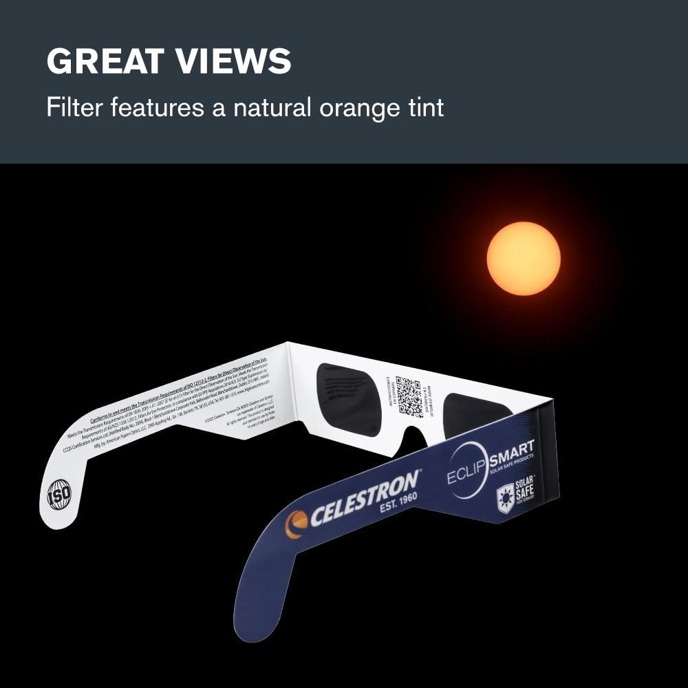 Celestron Celestron EclipSmart Solar Shades Observing Kit Meets ISO 12312-2:2015(E) Standards Four Eclipse Glasses & Guidebook Perfect for Safe Sun Viewing and Sunspots