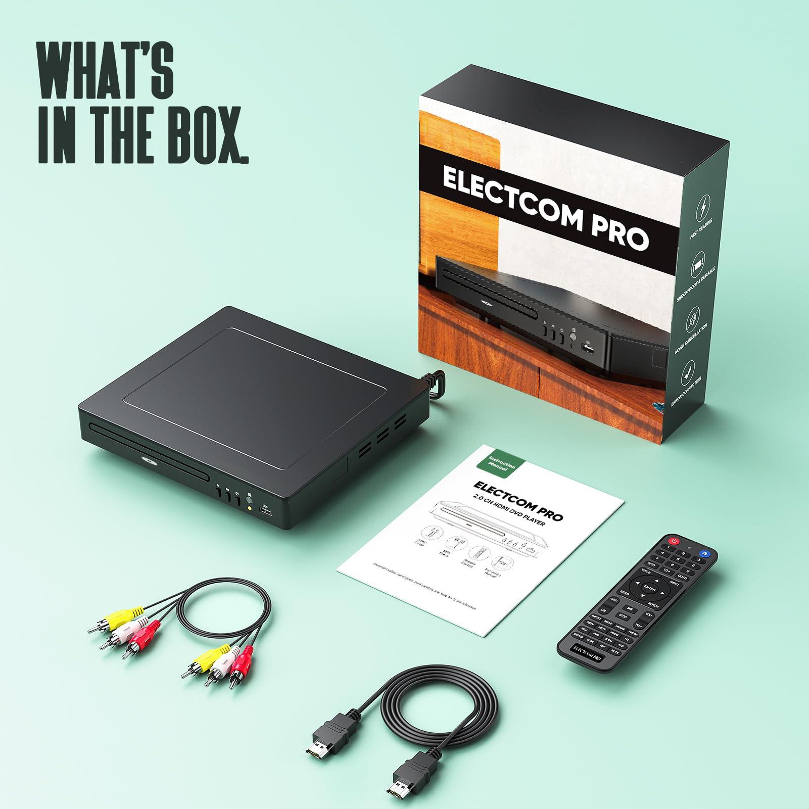 ELECTCOM PRO DVD Players for Smart TV with HDMI, DVD Players That Play All Regions, Simple DVD Player for Elderly, CD Player for Home Stereo System - Black