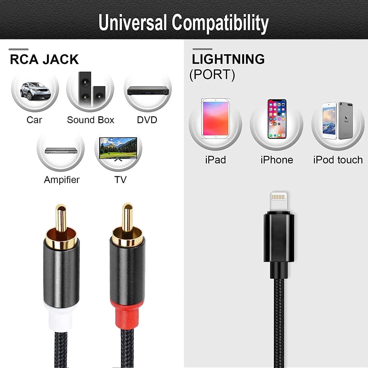 RICHUPON [Apple MFi Certified] Lightning to RCA Cable Audio Aux Adapter2-Male Y Splitter Aux Cord Compatible with iPhone 14 13 12 11 Pro XS XR X 8 7 for Amplifier, Car, Home Theater, Speaker and More (3.9FT)