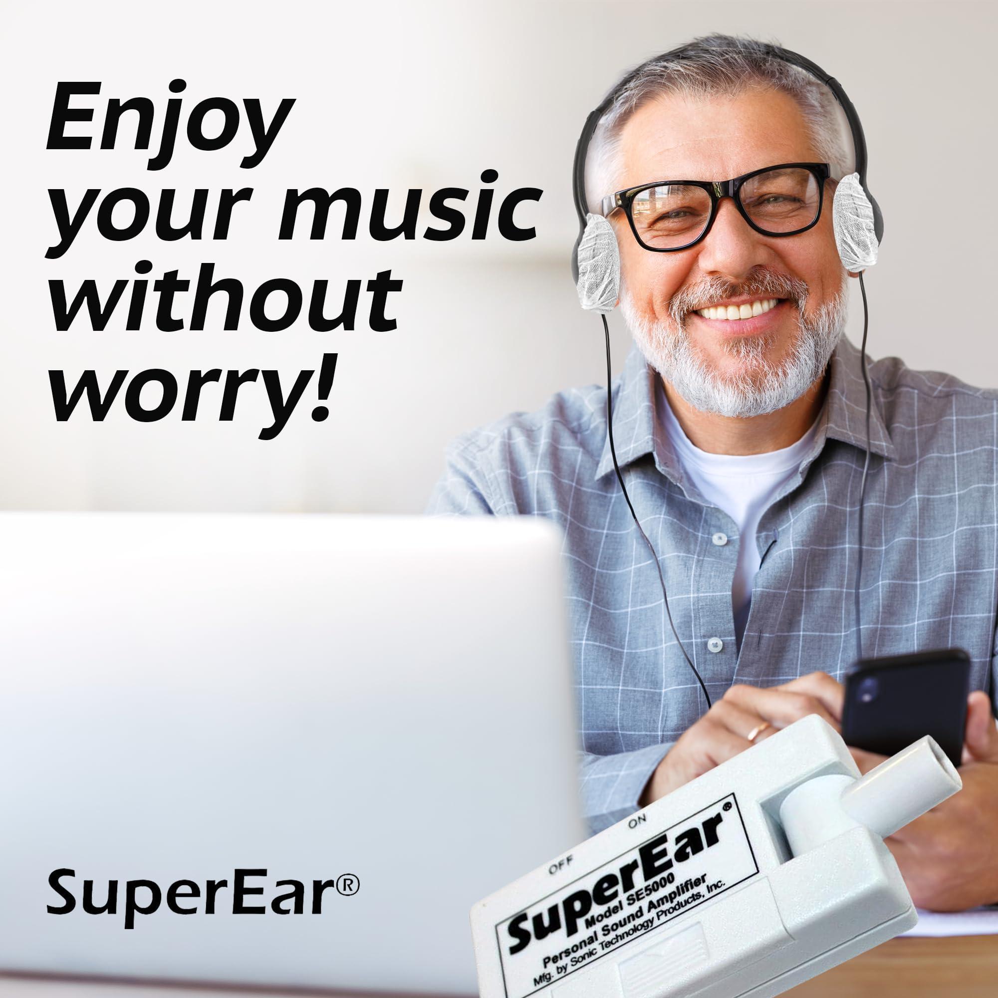 SuperEar SuperEar Bundle: Personal Sound Amplifier Model SE5000 (PSAP) Pocket-Size Audio Amplifier with Headphones and Earbuds for Listening Assist & 50 Pair, 2.5" Disposable Sanitary Ear Covers for Hygiene
