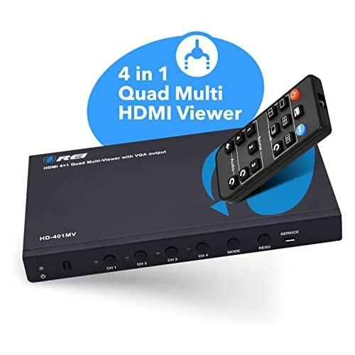 OREI OREI Quad Multi HDMI Viewer 4 in 1 Out, HDMI Switcher 4 Ports Seamless Switcher and IR Remote Support 1080P for PS4/PC/DVD/Security Camera, HDMI Switch VGA Output - HD-401MV