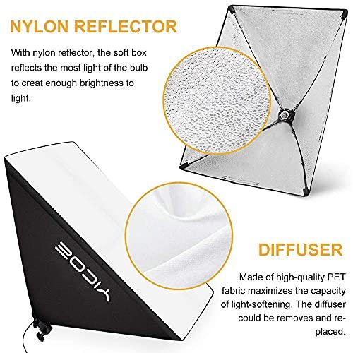 YICOE YICOE Softbox Lighting Kit with 60 cm Reflector Professional Continuous Studio Photography Equipment with 2 95W Bulbs 5500K for Filming Portrait Product Shooting Photography Video