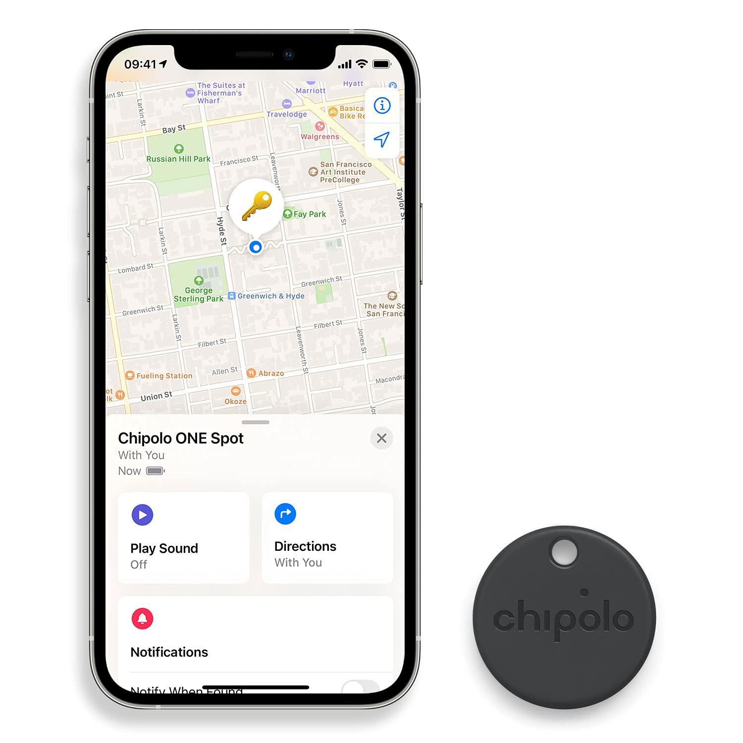 Chipolo Chipolo ONE Spot - 4 Pack - Finder, Bluetooth Tracker - Works with The Apple Find My app (only for iOS) (Almost Black)