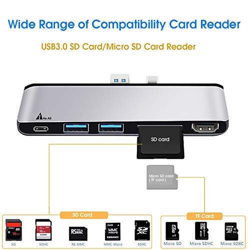 1ASALL Surface Pro 7 Hub Docking Station, 1ASALL USB C Hub Adapter for Surface Pro 7, USB A and USB C Port Converter with 4K HDMI, SD/TF Card Reader, USB-C 5Gbps Data Port, and 2 USB 3.0 Ports. (Silver)